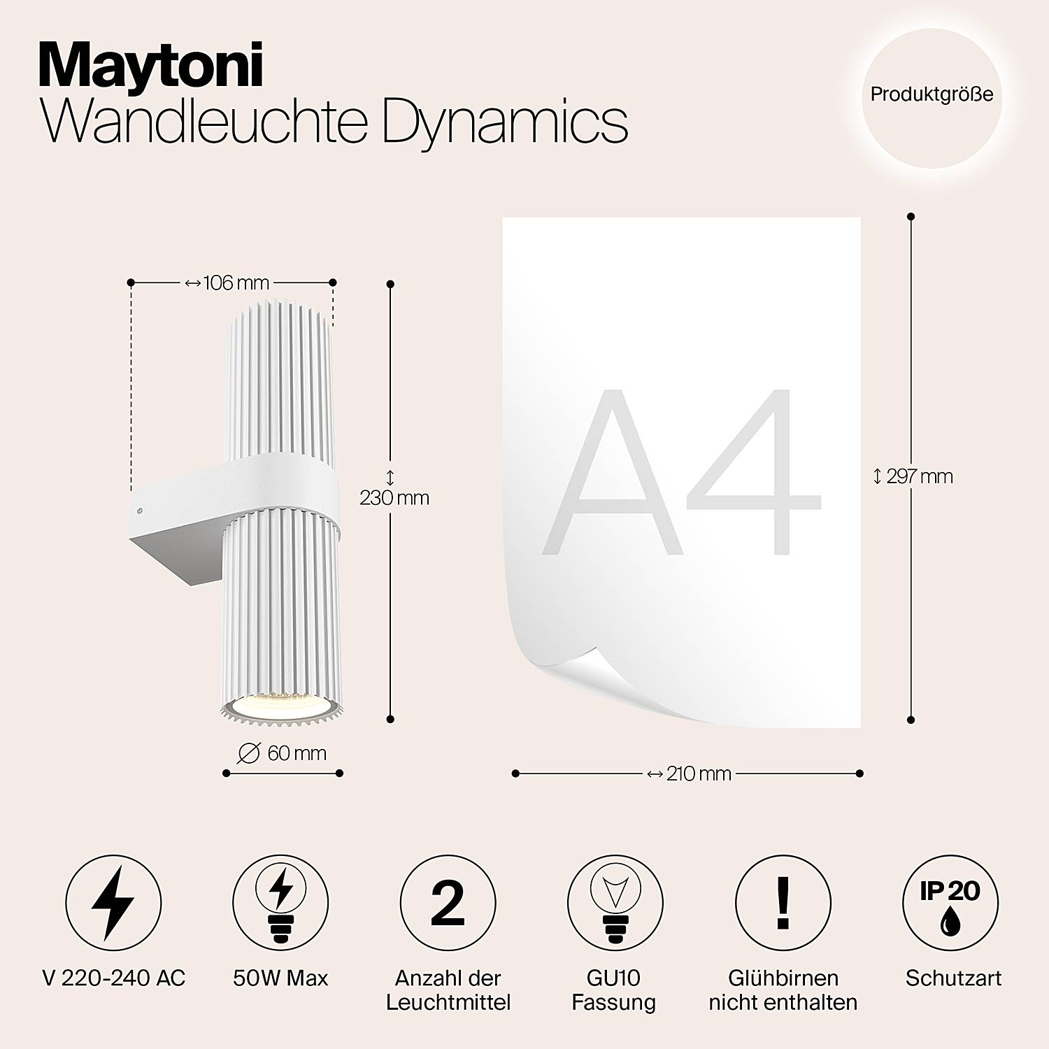 Dynamics Wandleuchte Aluminium 2-flammig