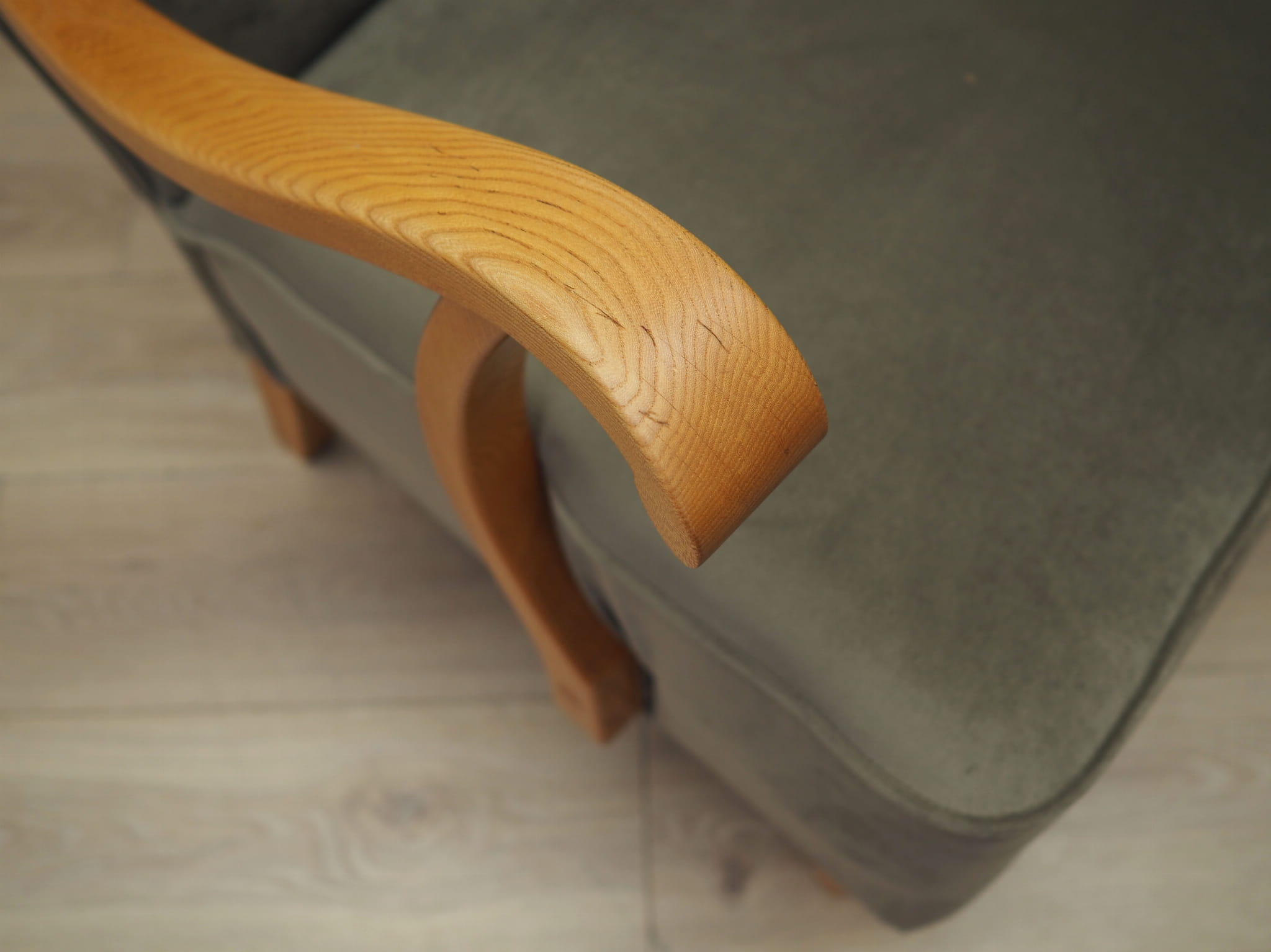 Vintage Sessel Buchenholz Samt Grau 1960er Jahre