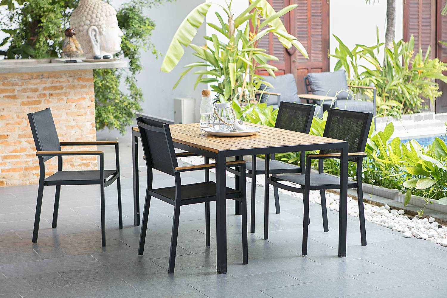 2x Gartenstuhl Daly mit Gitterstoff Schwarz