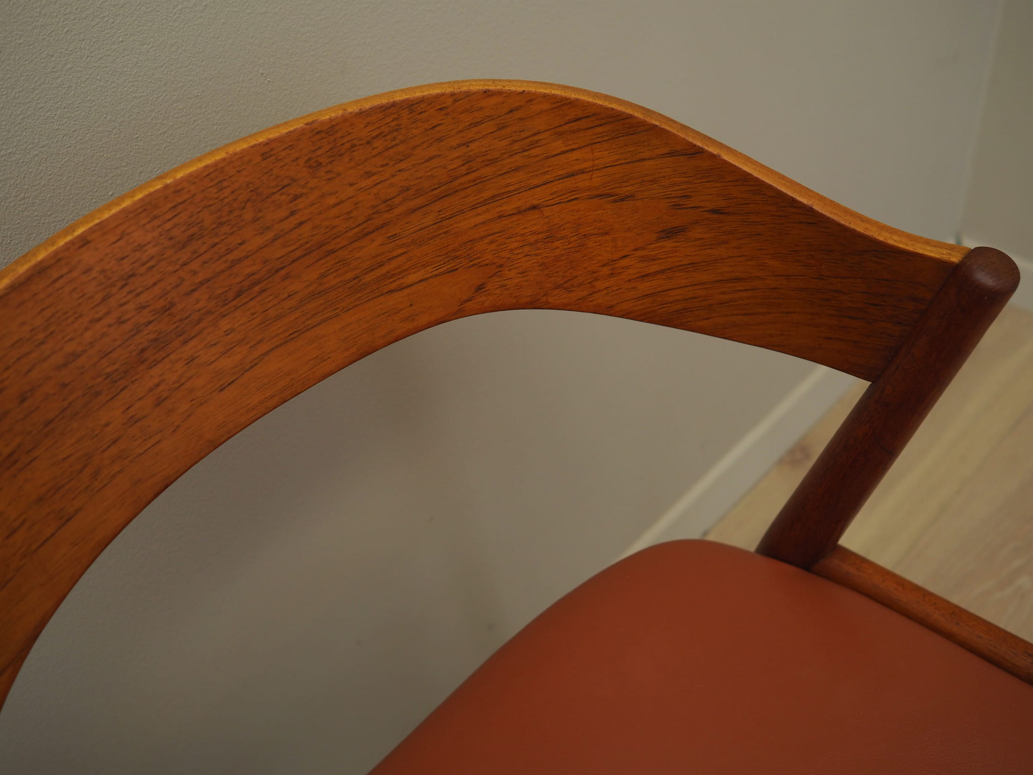 4x Chair Teak Wood Faux Leather Beige 1970s
