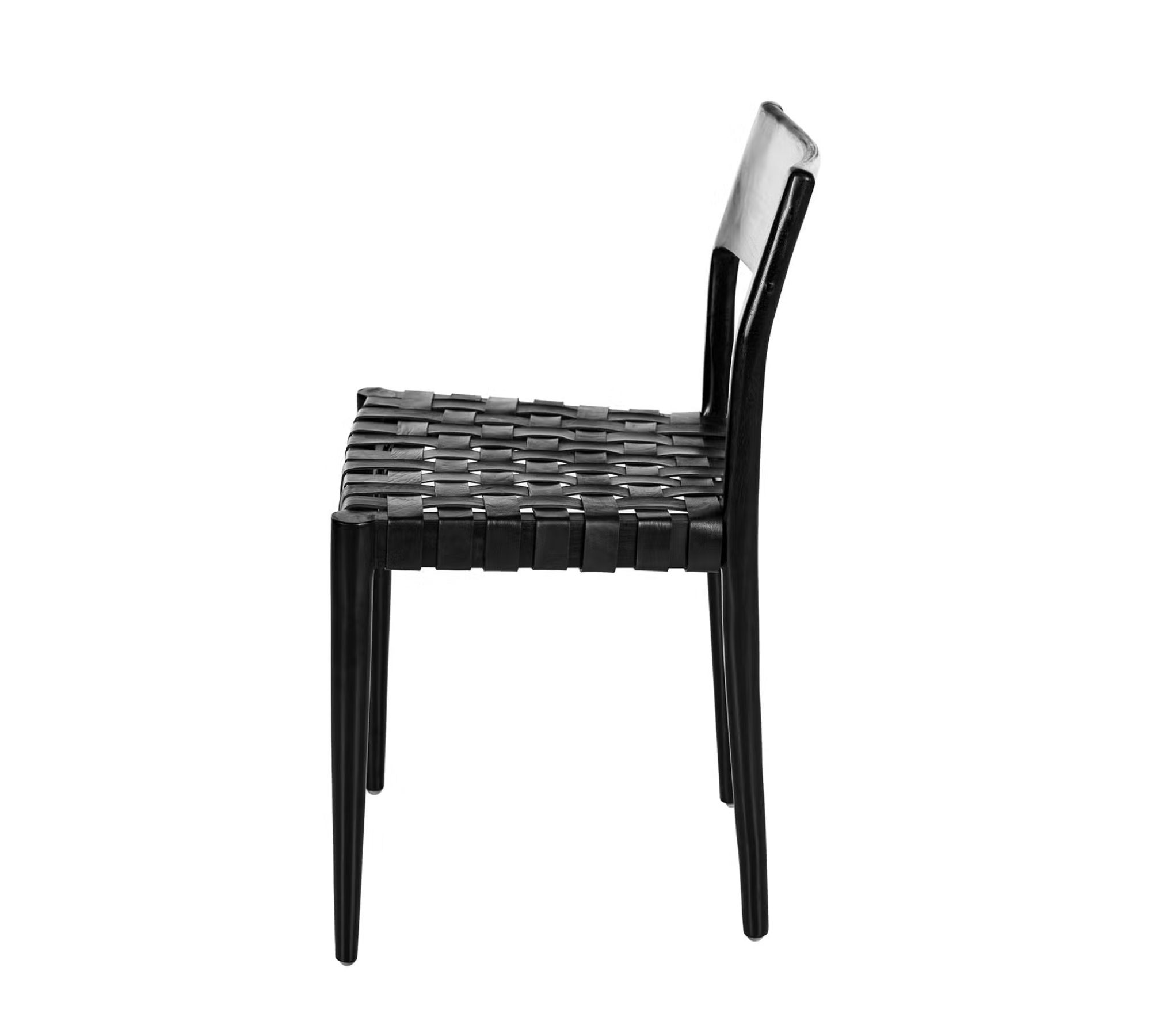 2x Esszimmerstuhl Teakholz Leder Schwarz
