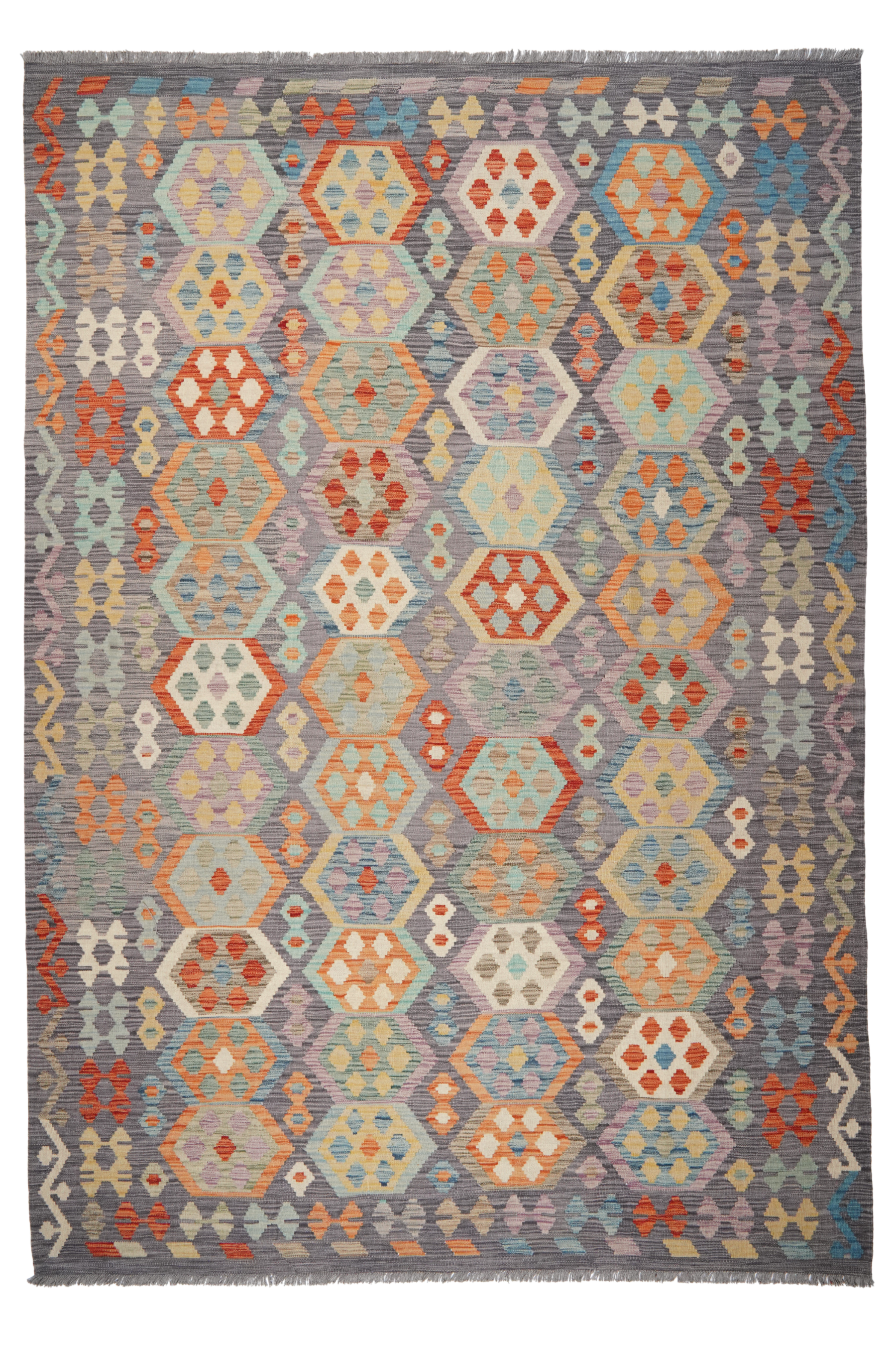 Kilim Rim Tappeto Lana Grigio