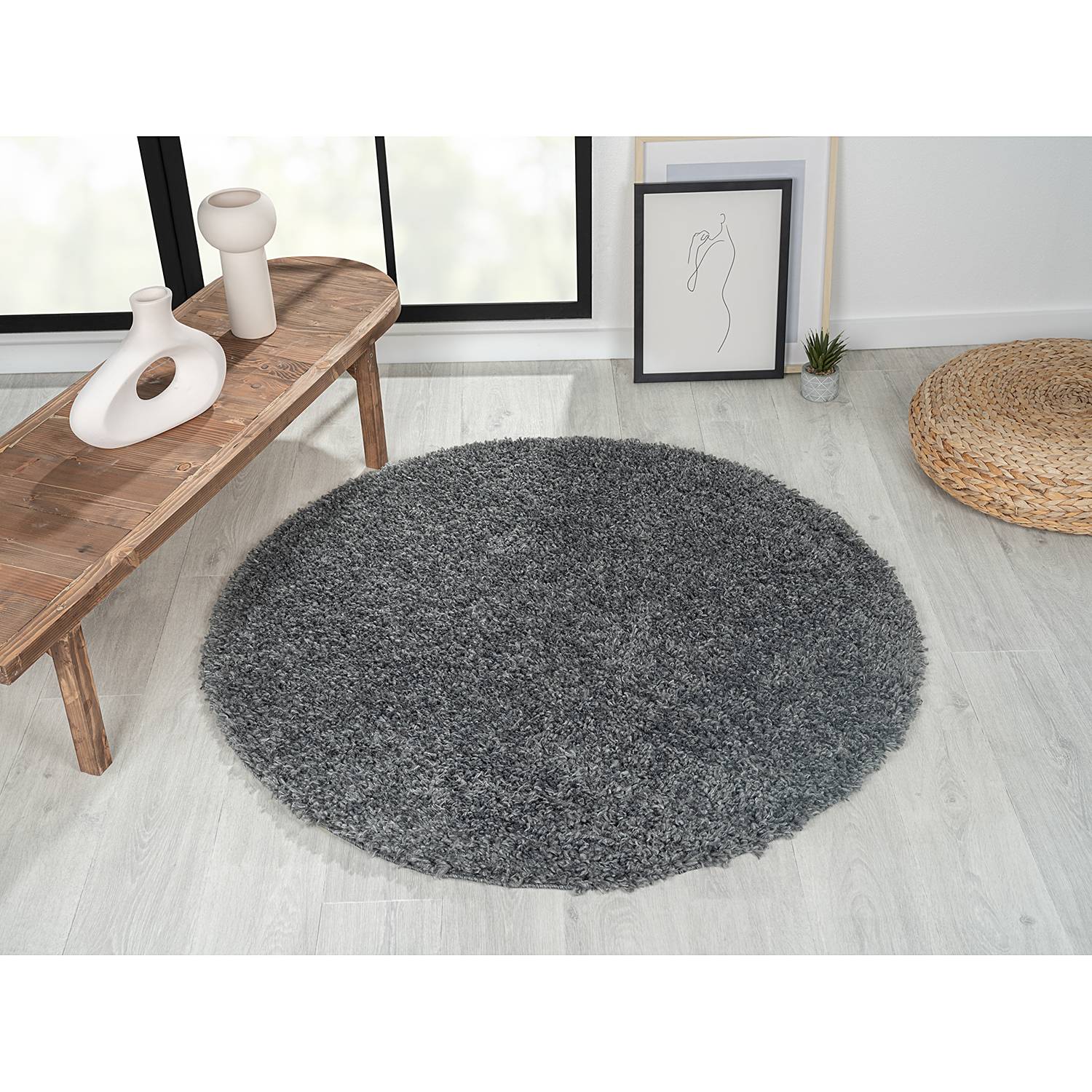 My Shaggy Hochflorteppich Jute Dunkelgrau Ø 120cm