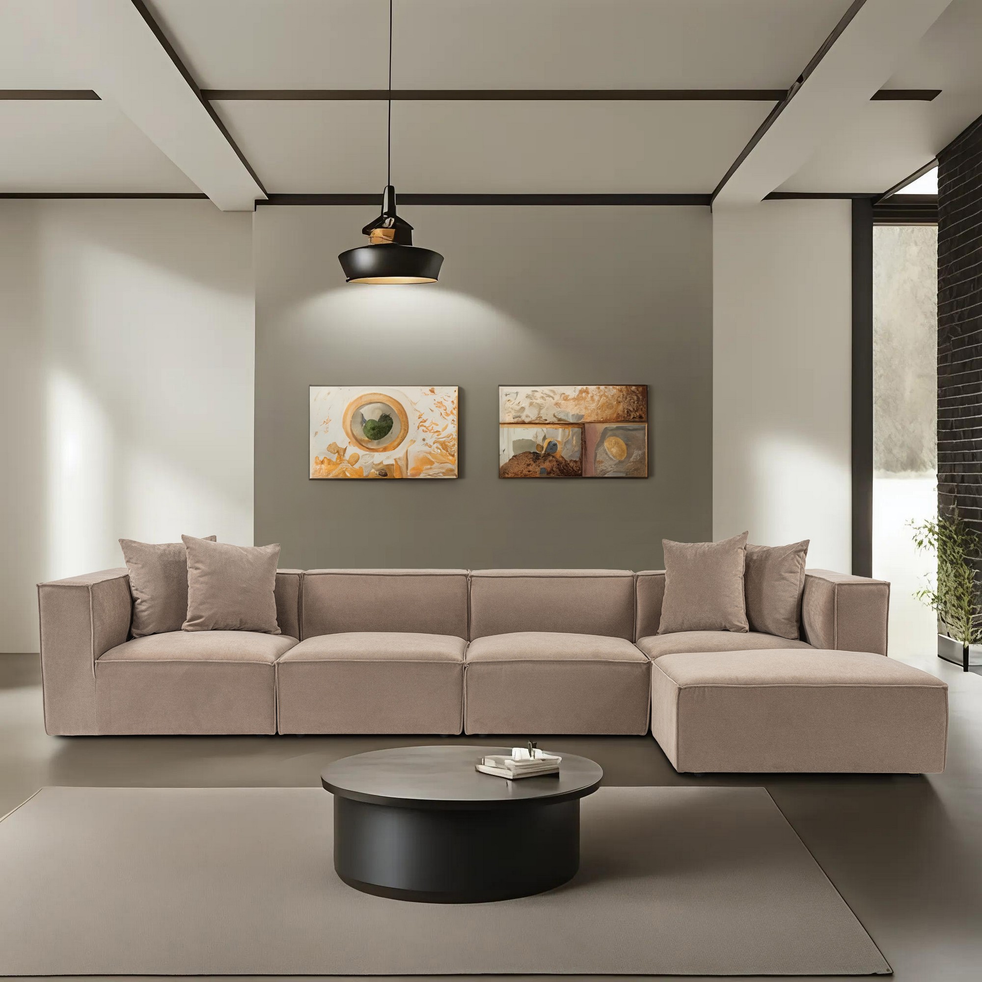 Modernes Sofa Récamiere Leinen Cappuccino