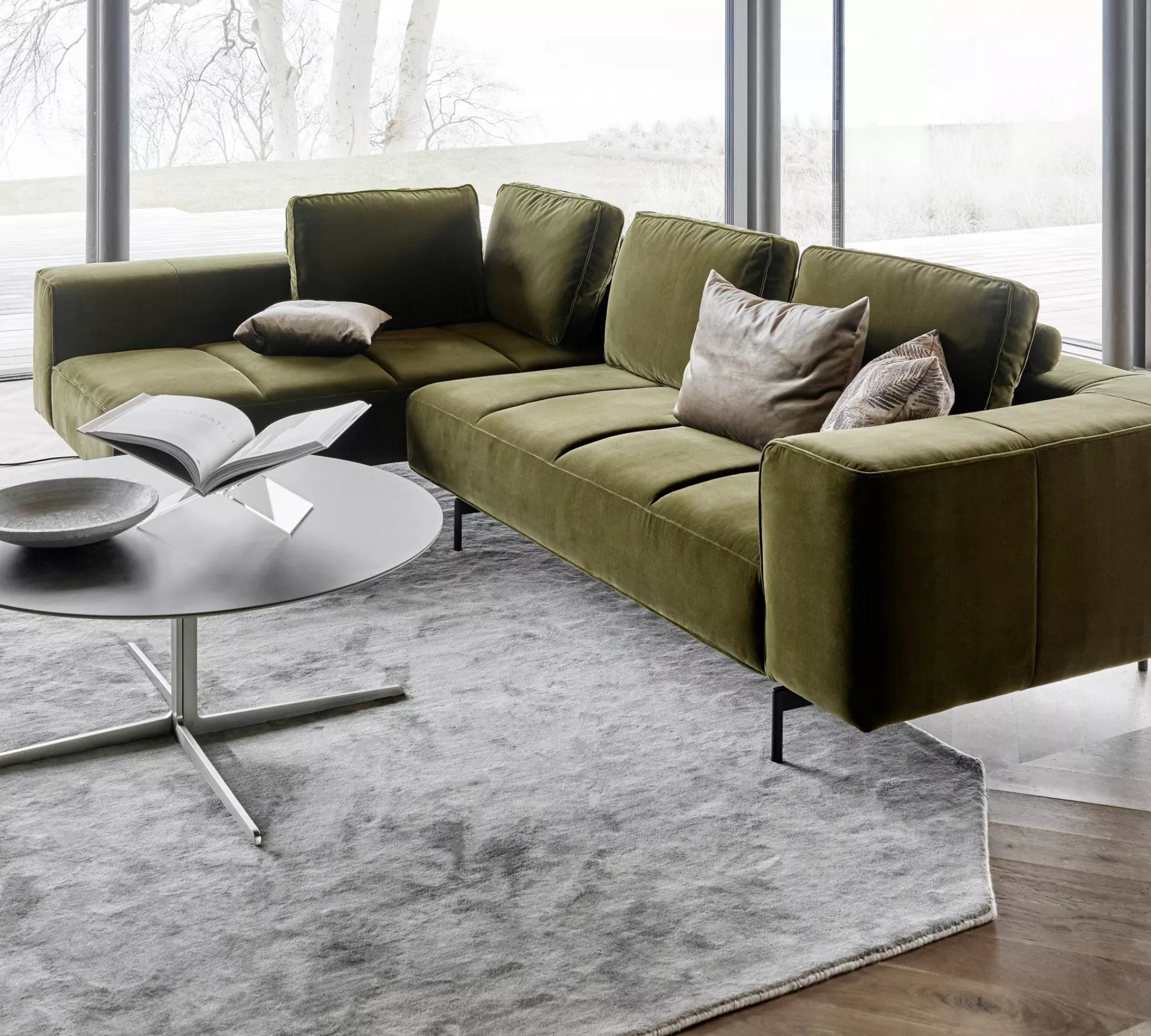Amsterdam Ecksofa Links Samt 3134 Olivgrün