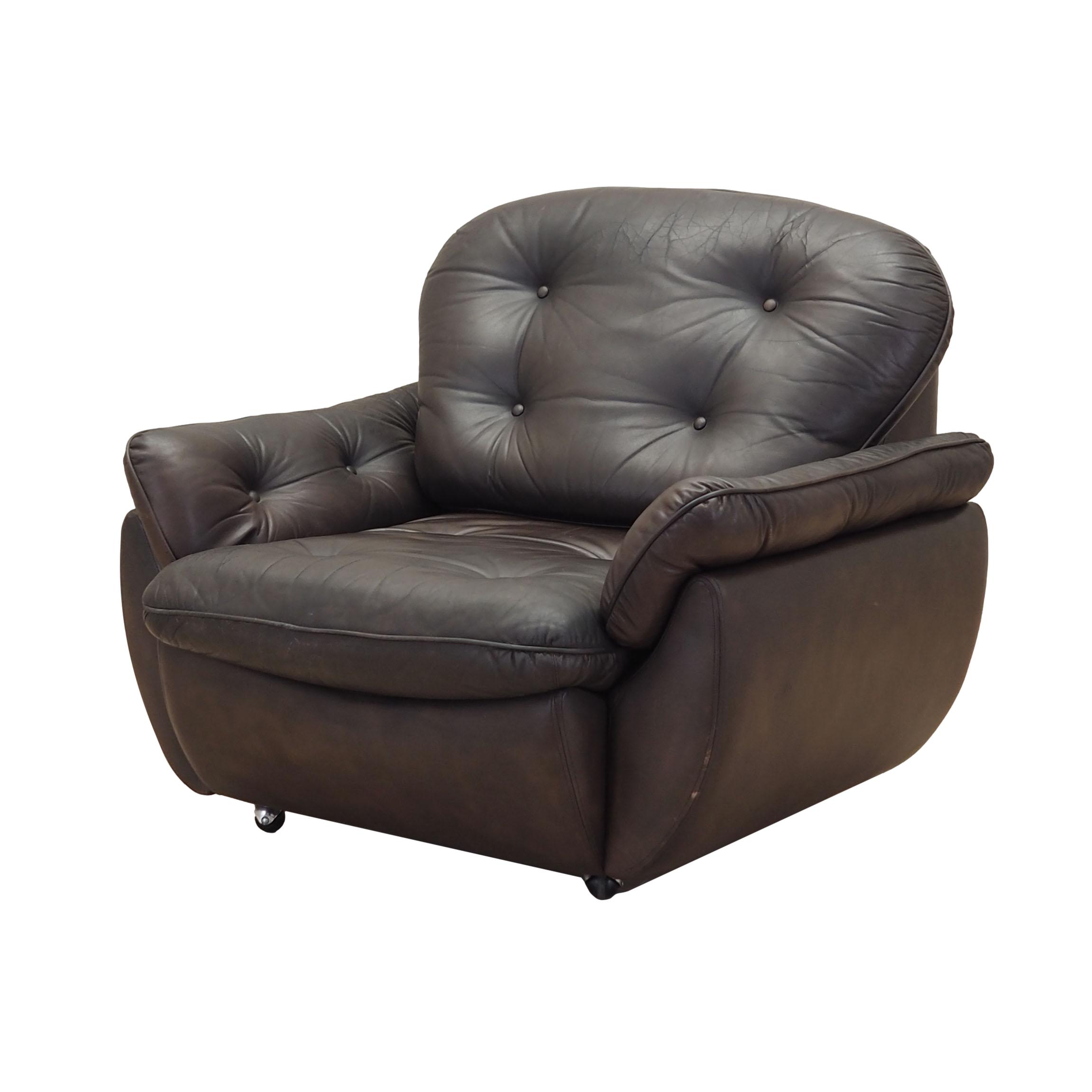 Armchair with casters, leather, brown, 1970s
