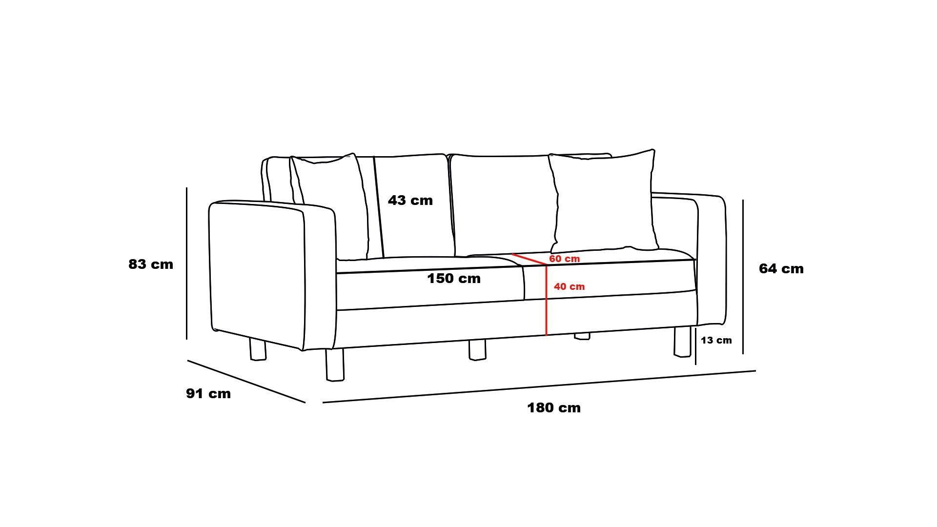 Lima Sofa 2-Sitzer Anthrazit mit schwarzen Beinen