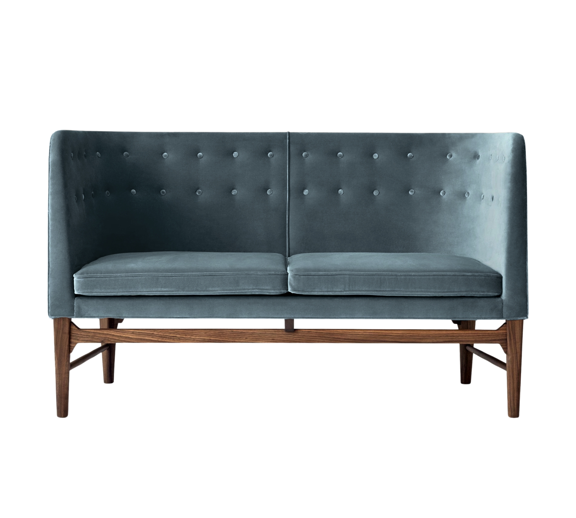 Mayor AJ6 Sofa Samt Walnussholz Blau