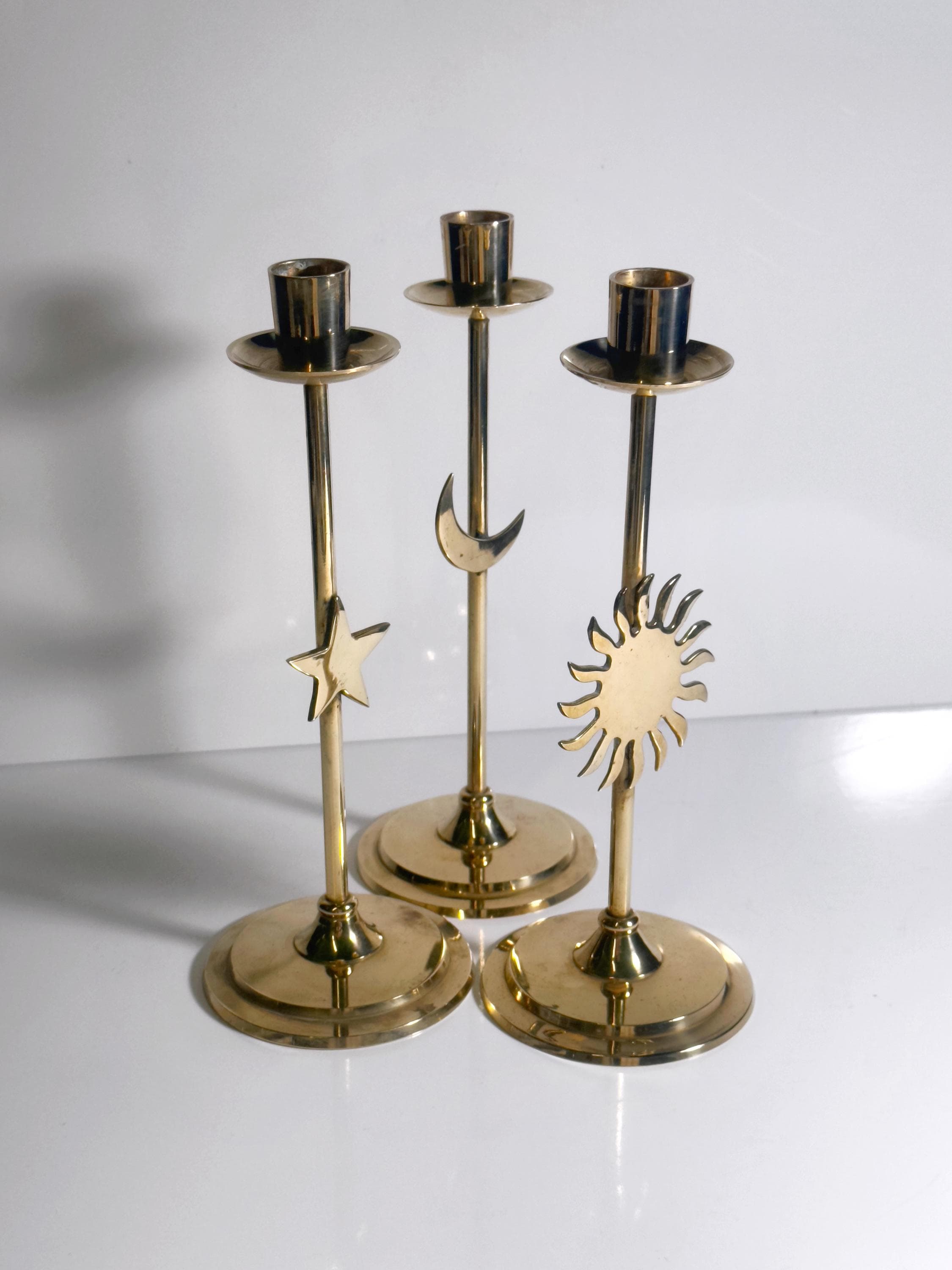 3x Vintage Candle holders Brass 90s