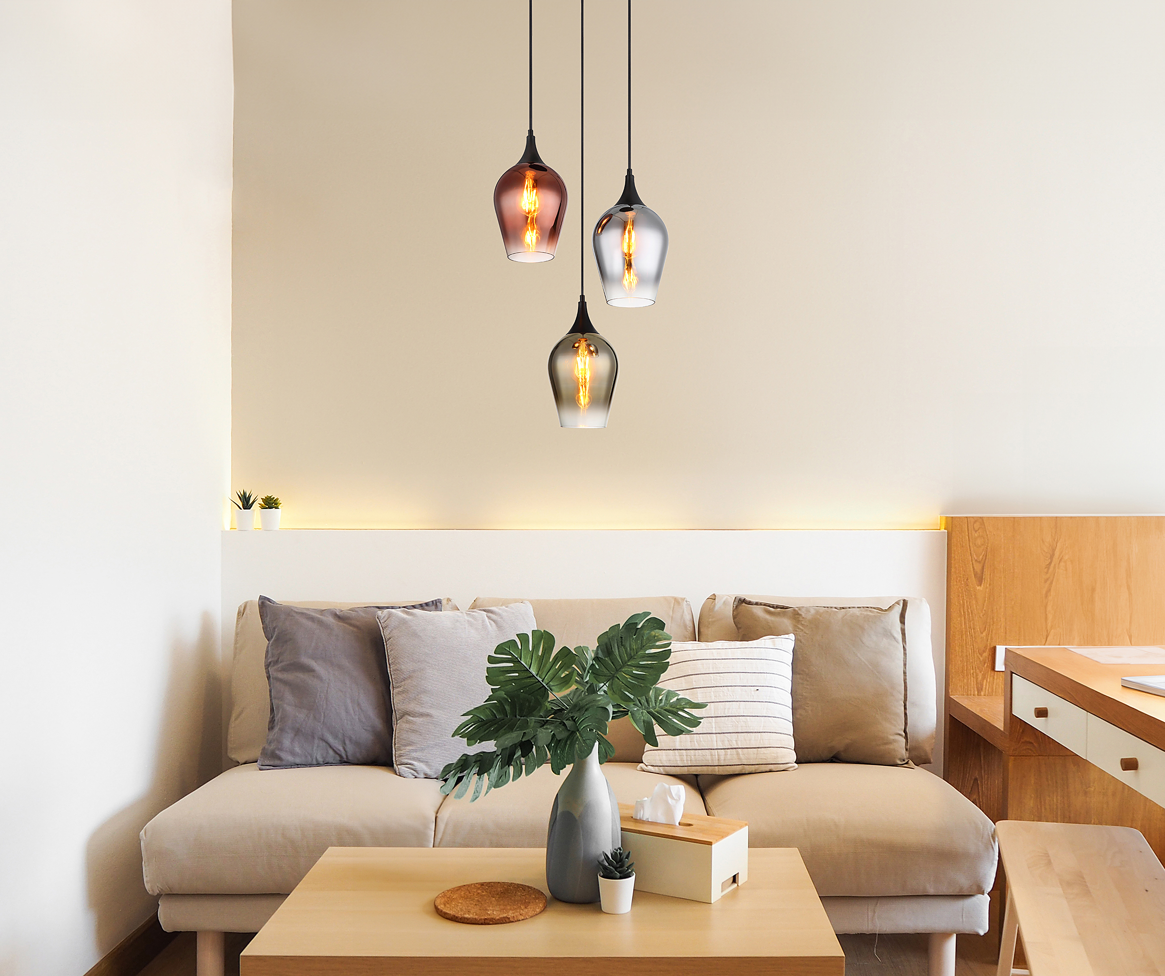 3-Light Pendant Light Lavus Type B Colored Glass Iron Colorful