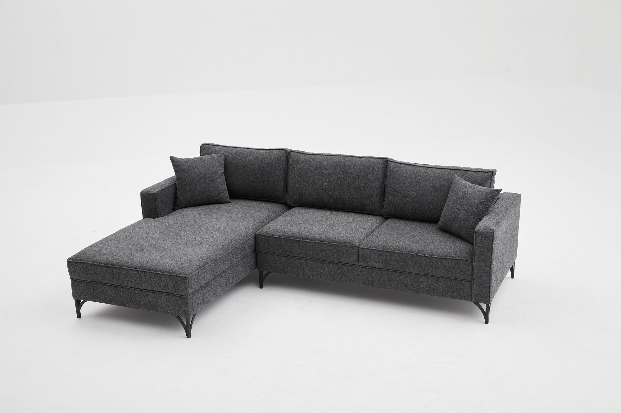 Lima Sofa Récamiere Links Anthrazit mit schwarzen Beinen