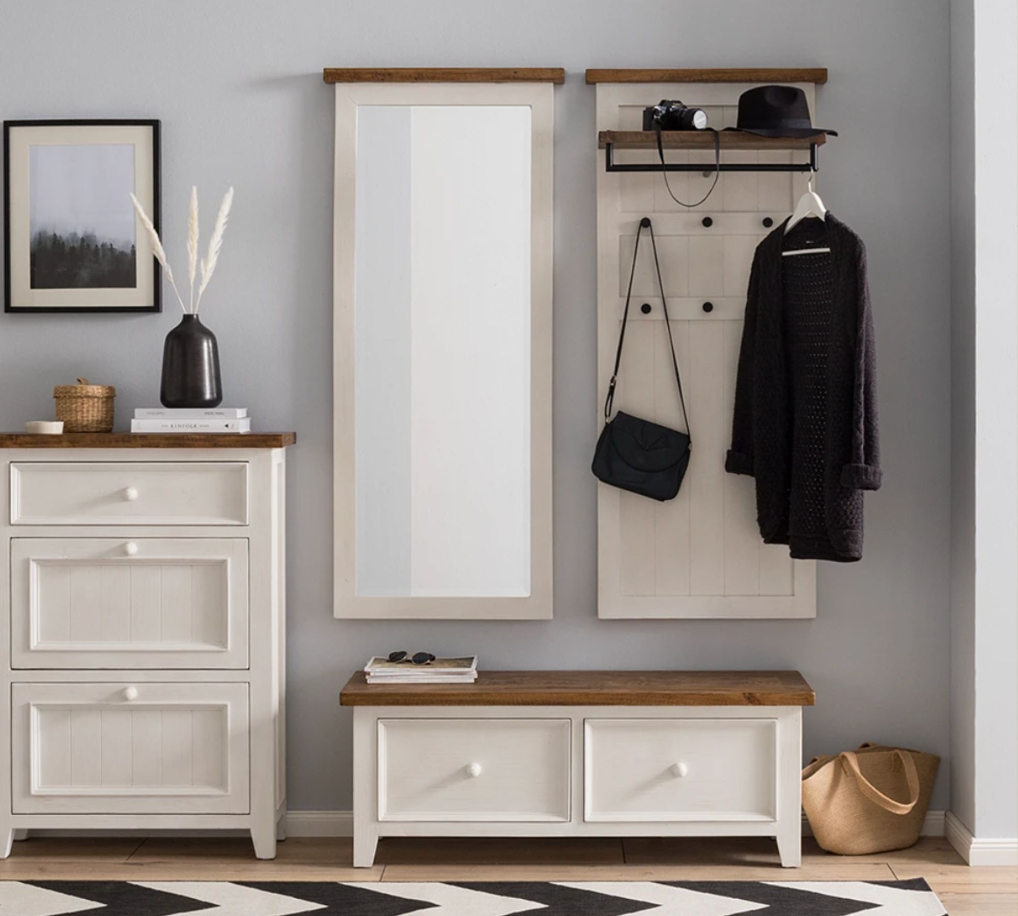 Wandgarderobe Massivholz Weiß