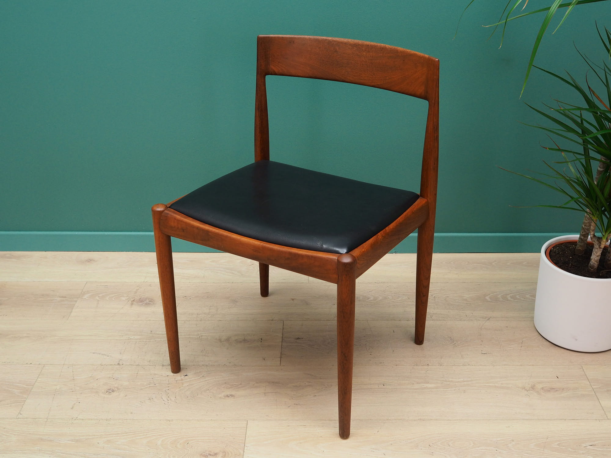 4x Vintage Chair Teak Wood Leather Brown 1970s