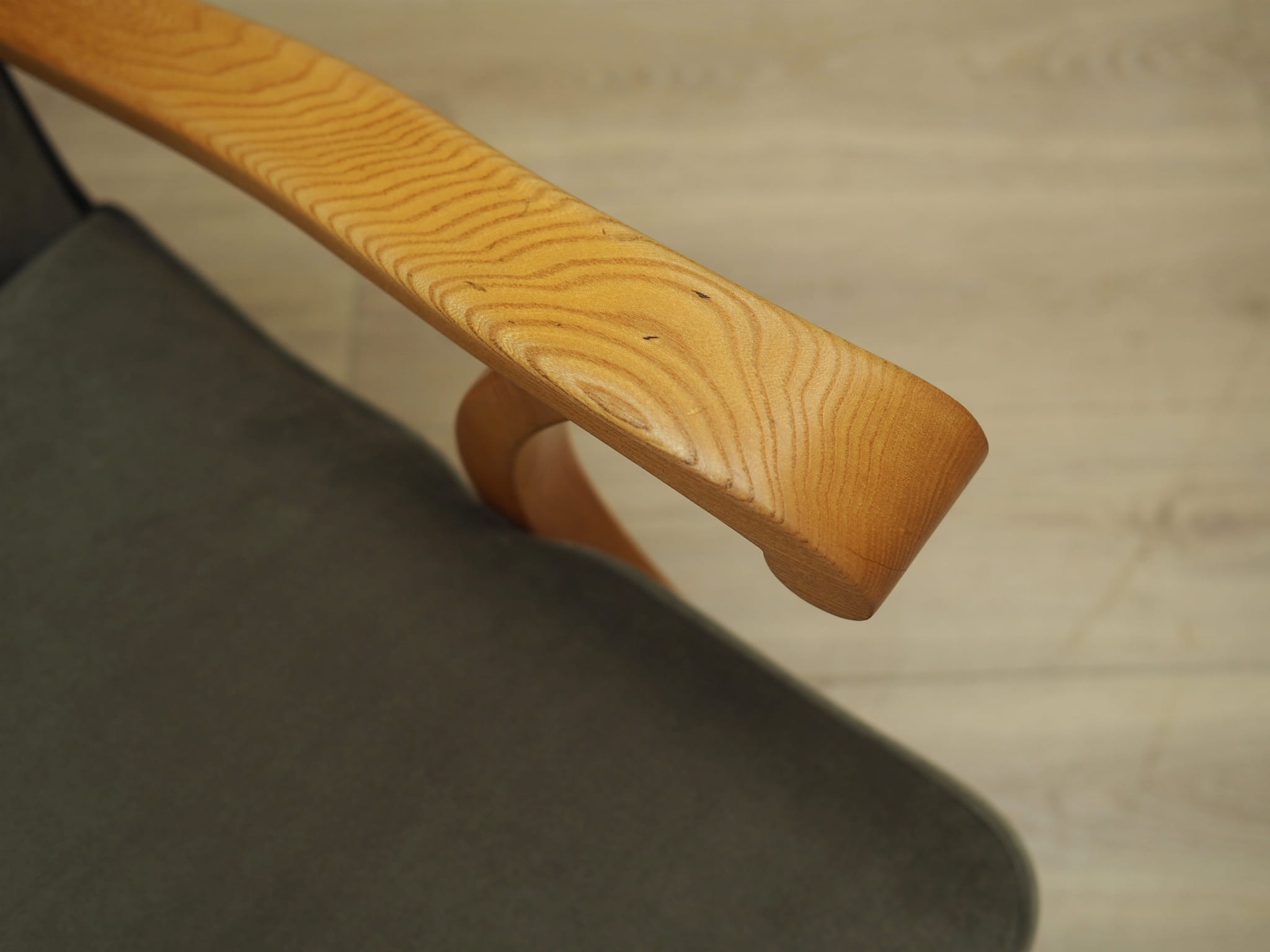Vintage Sessel Buchenholz Samt Grau 1960er Jahre