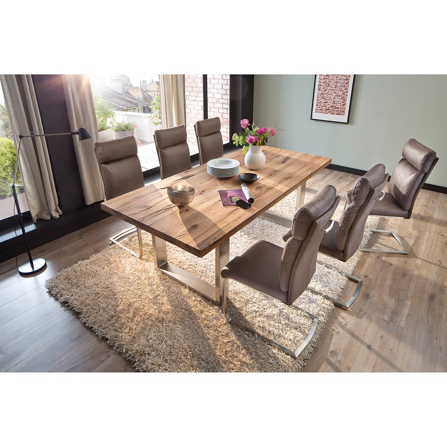 2x Freischwinger Sarena Stainless Steel Silver Antique Brown