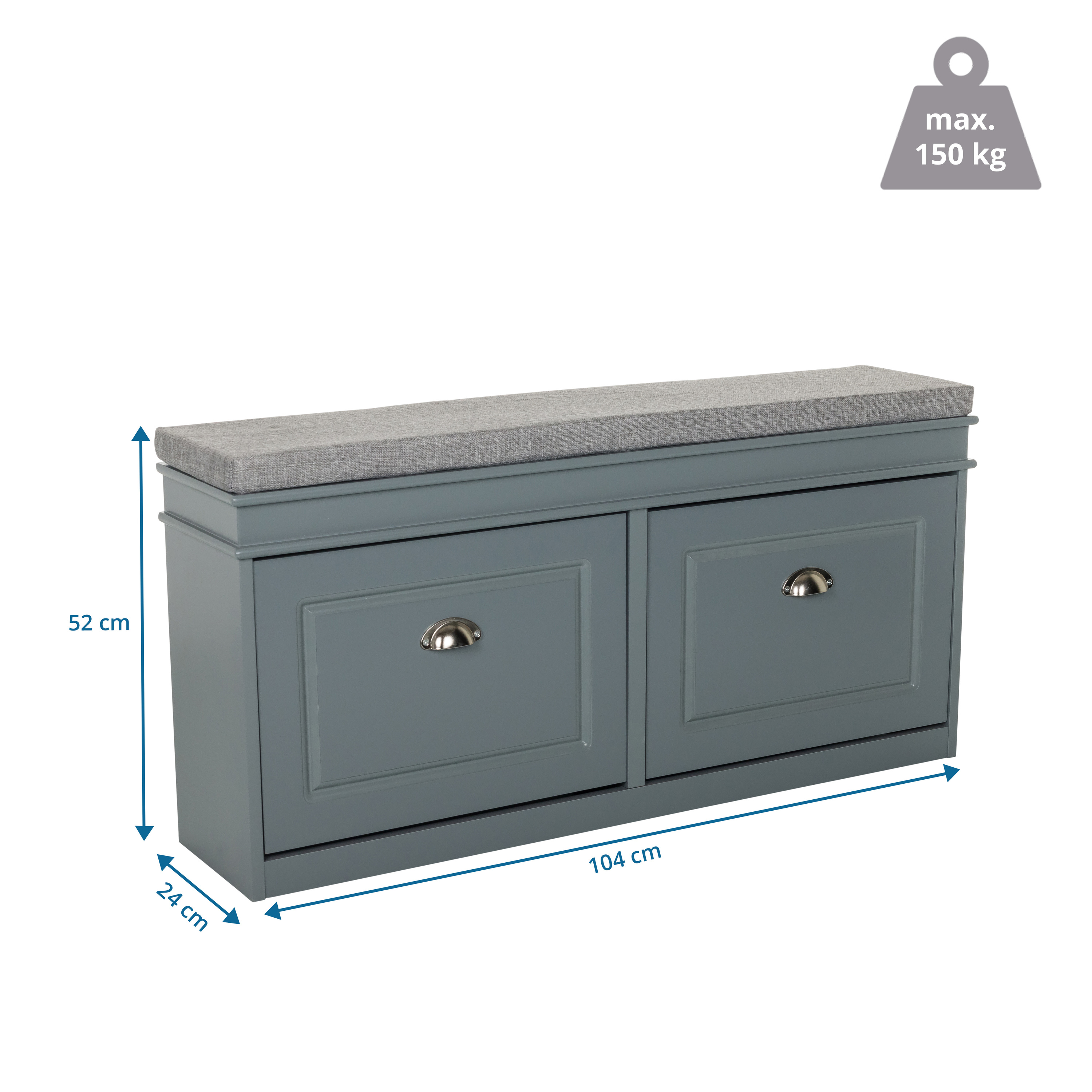 Estha I Shoe cabinet bench with seat cushion wood grey