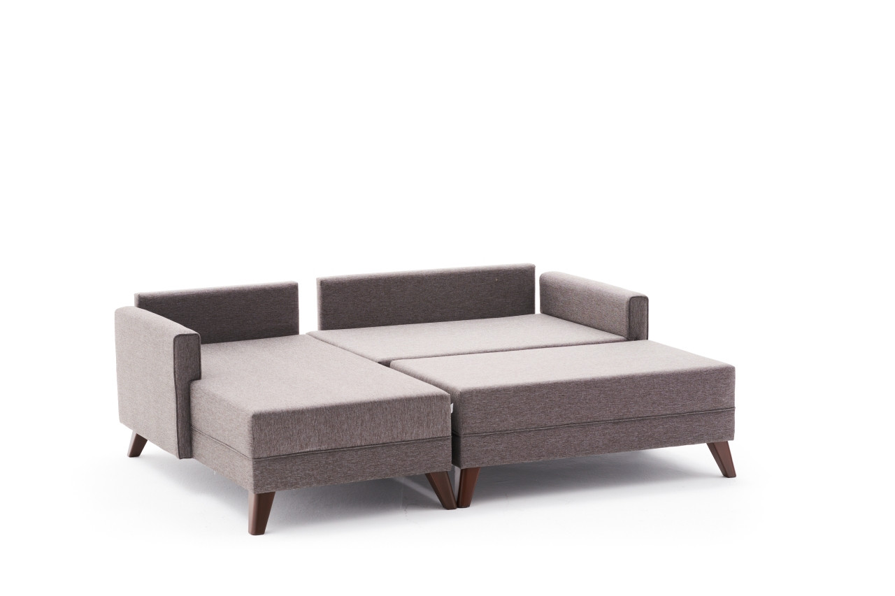 Bella Sofa Récamiere Links mit Hocker Braun