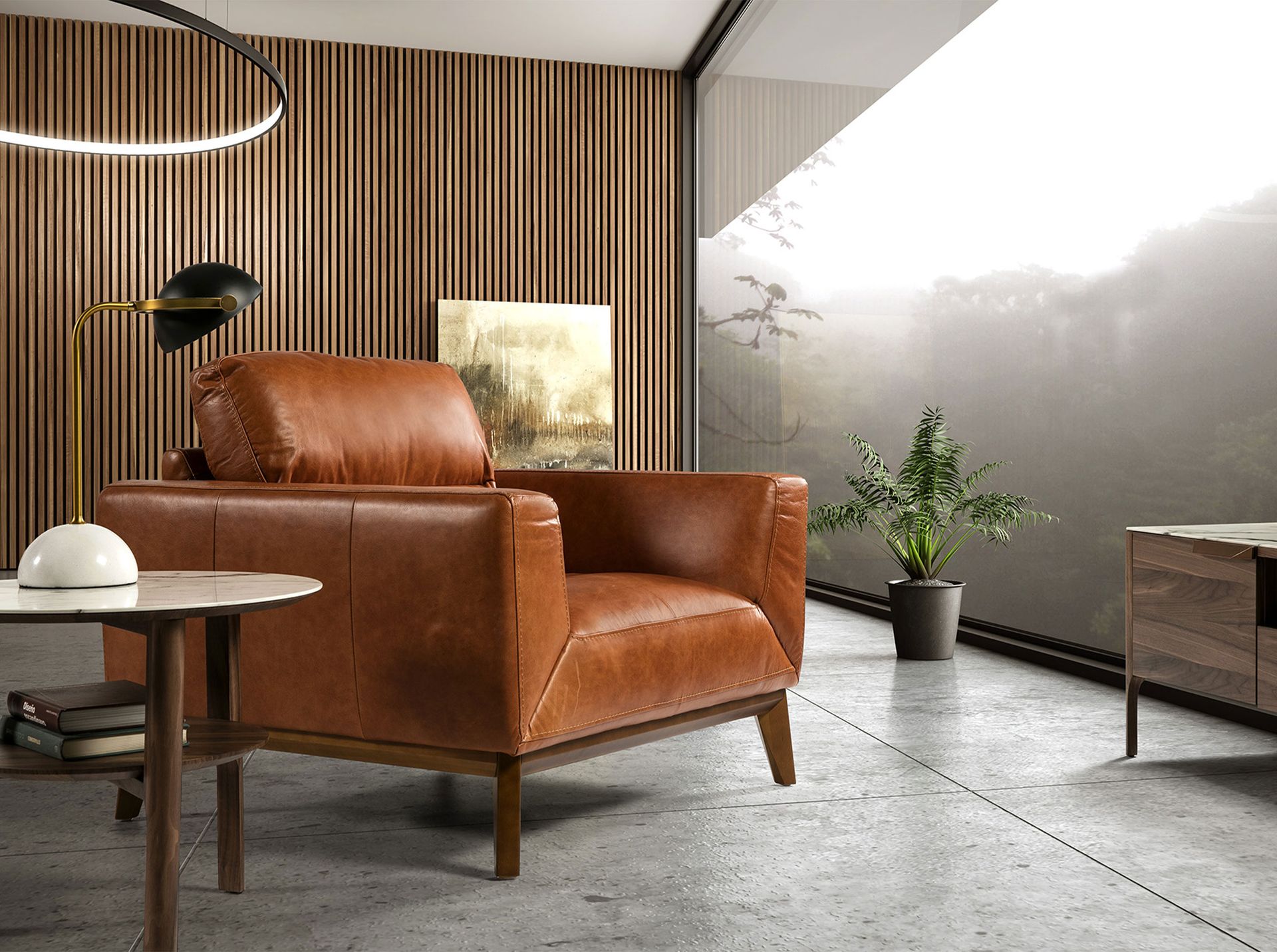 Round side table marble walnut