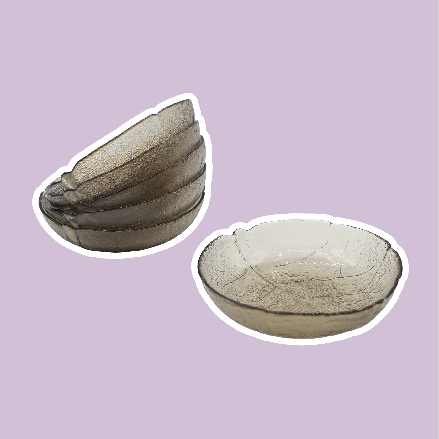 6x Vintage bowl smoked glass 1980s