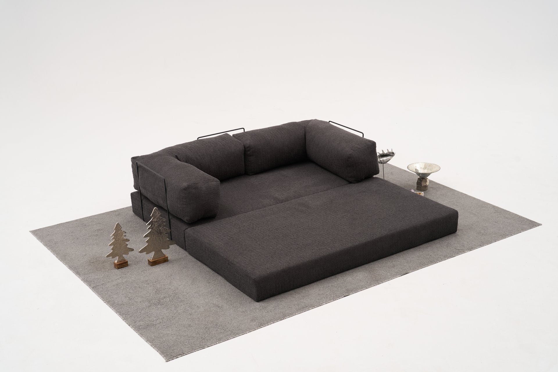 Comfort Schlafsofa 2-Sitzer mit Hocker Anthrazit