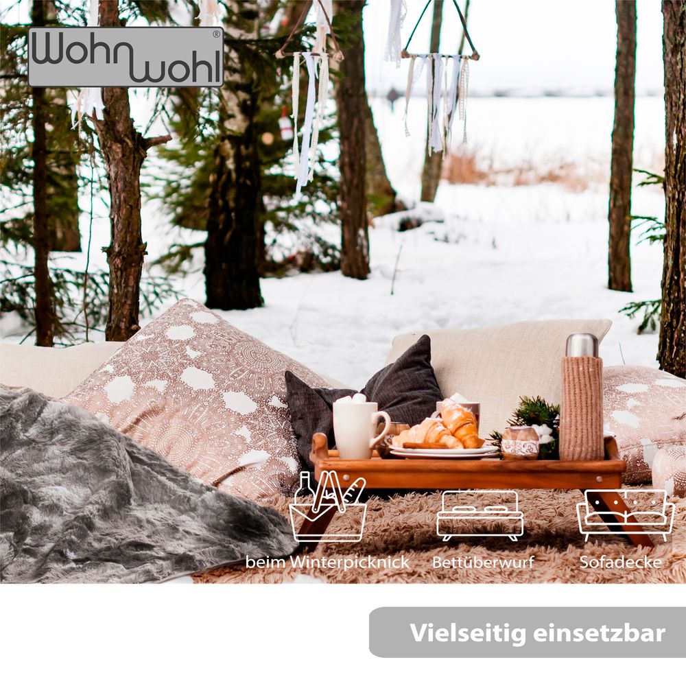 Couchdecke aus Fellimitat Grau