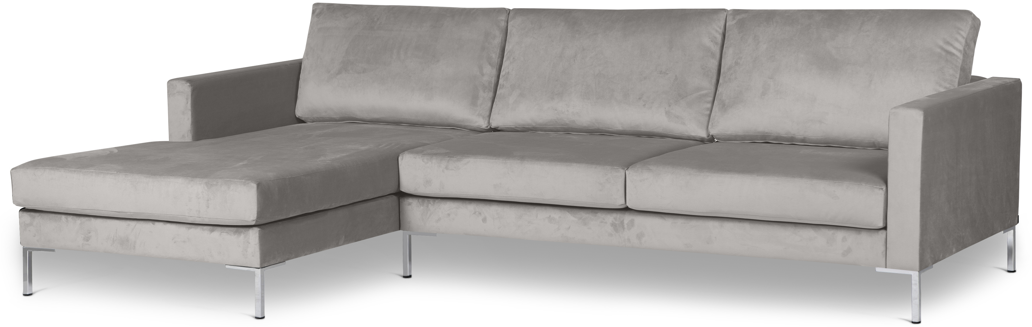 Portobello Sofa Récamiere Links Samt Metall Hellgrau