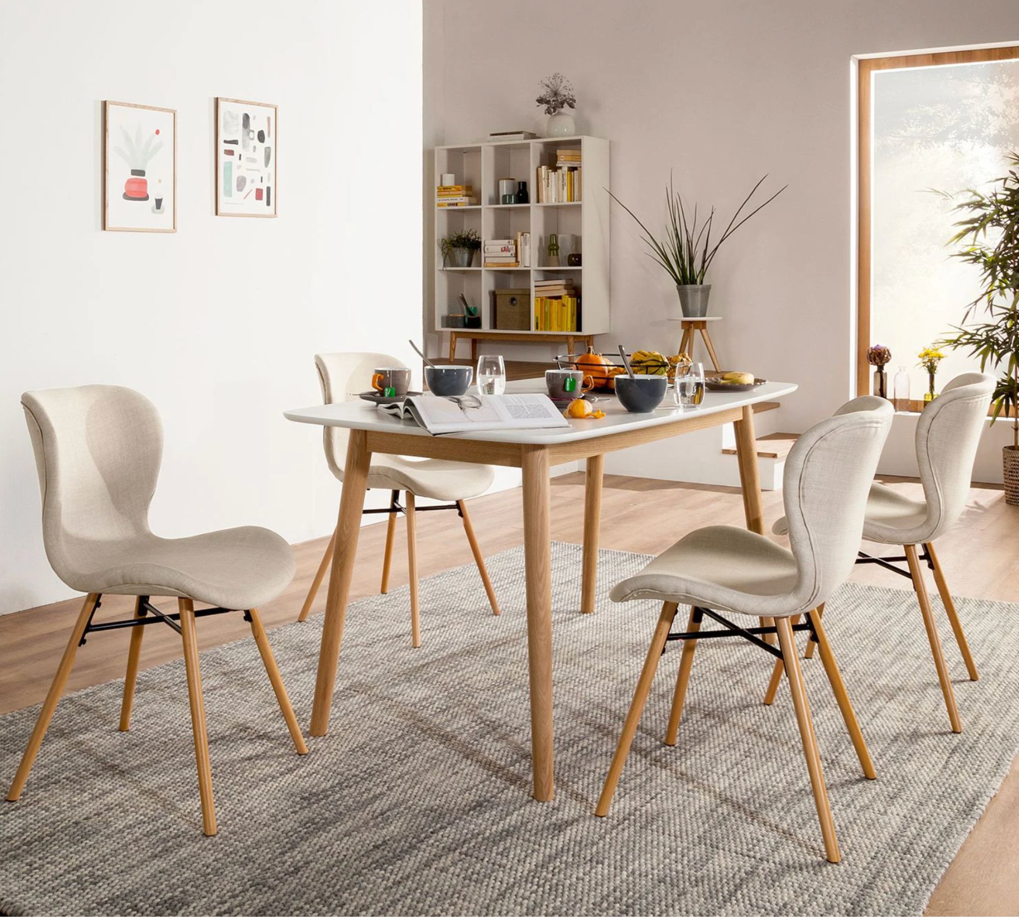 2x Upholstered chair LIVARAS Fabric Radis Cream