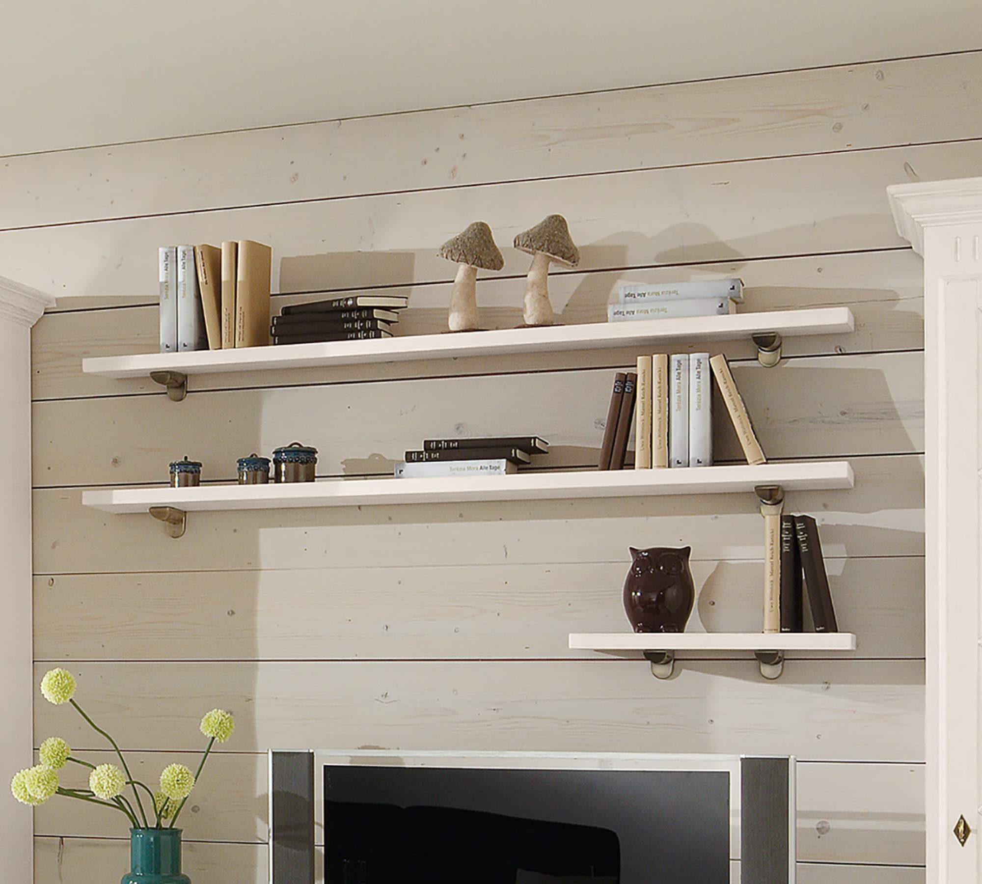 Wandboard Pinie Massivholz Creme 80 cm