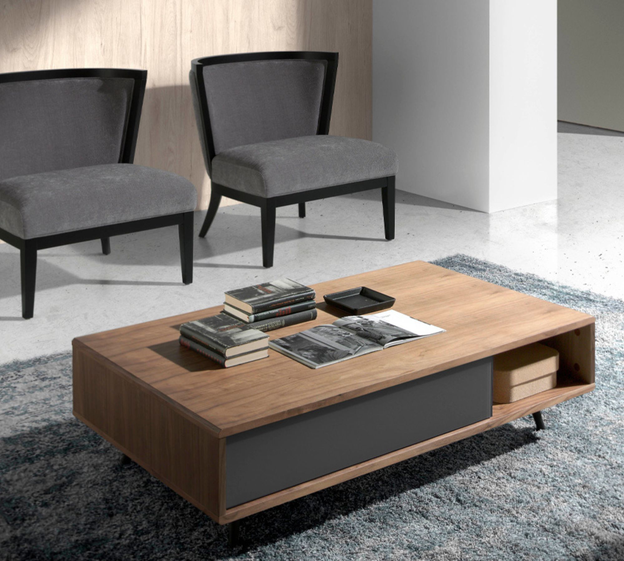 Couchtisch Nussbaumholz Glas Braun