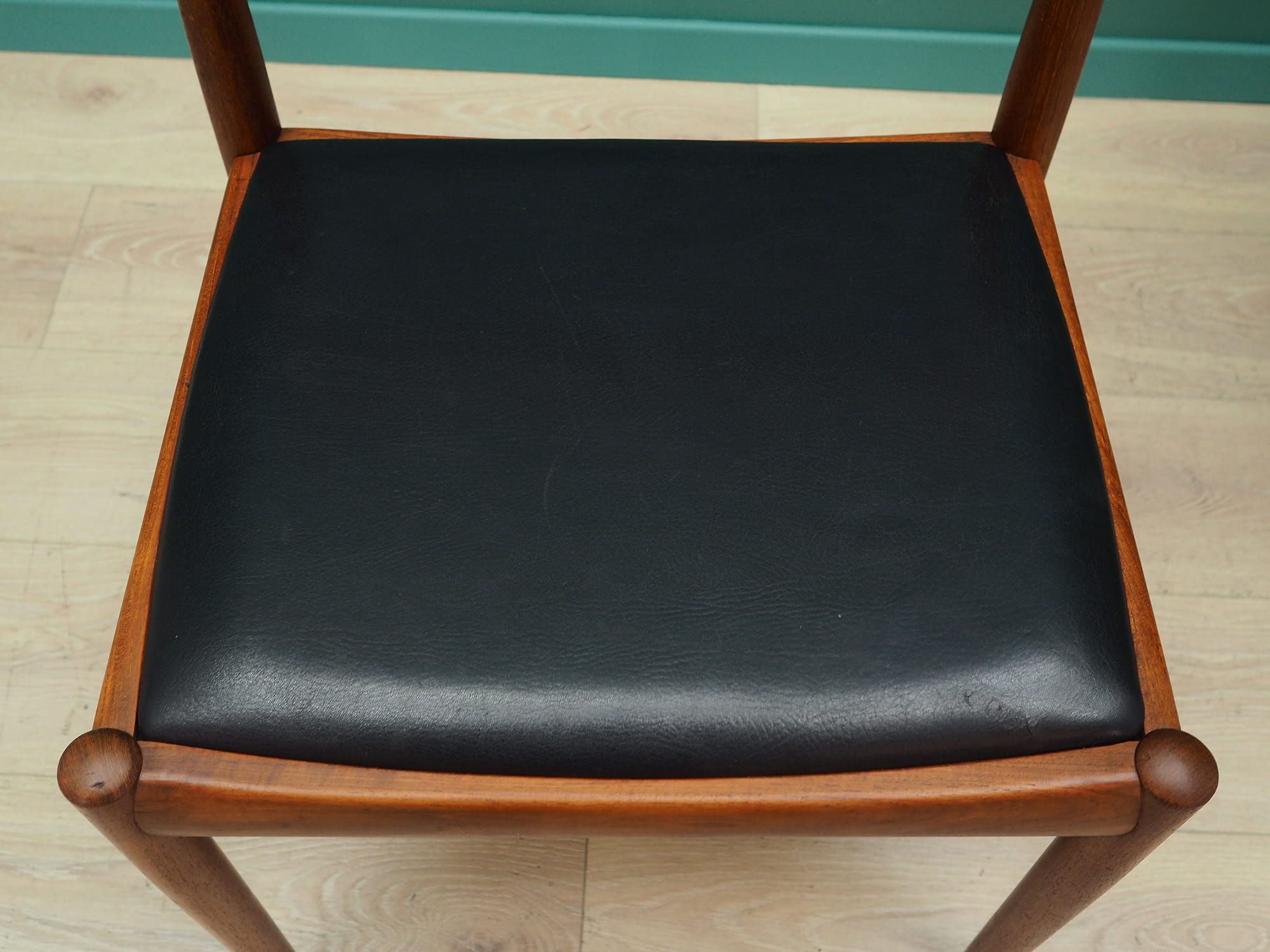 4x Vintage Stuhl Teakholz Leder Braun 1970er Jahre