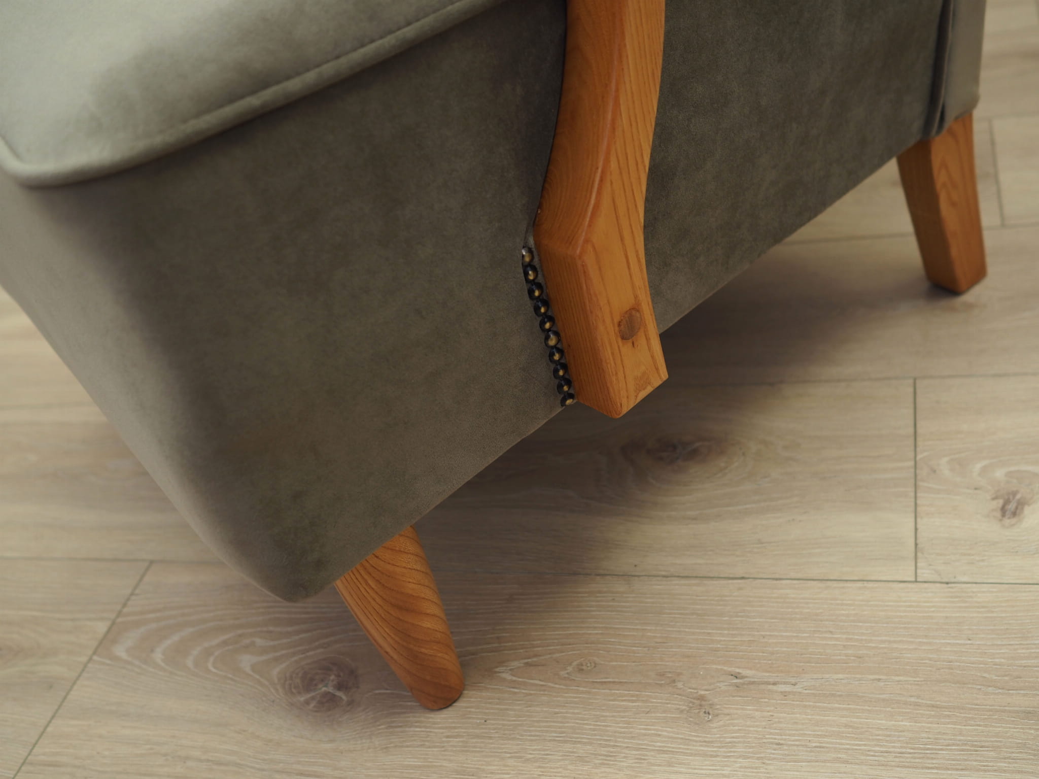 Vintage Sessel Buchenholz Samt Grau 1960er Jahre