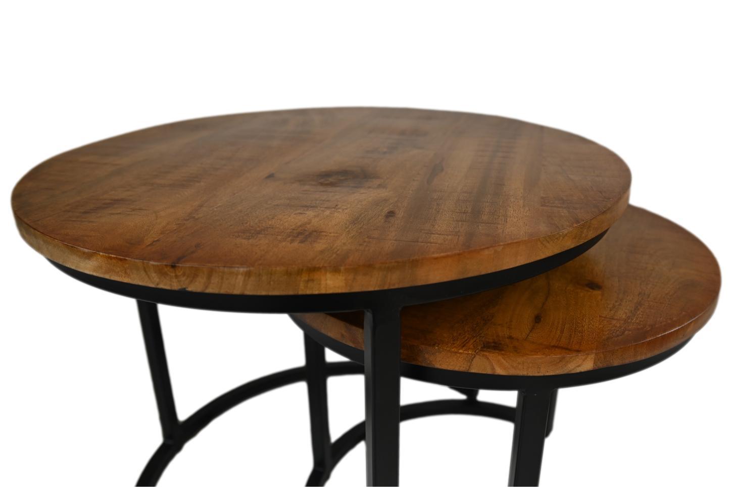 2x Ronin Beistelltisch Mangoholz Metall ø60cm