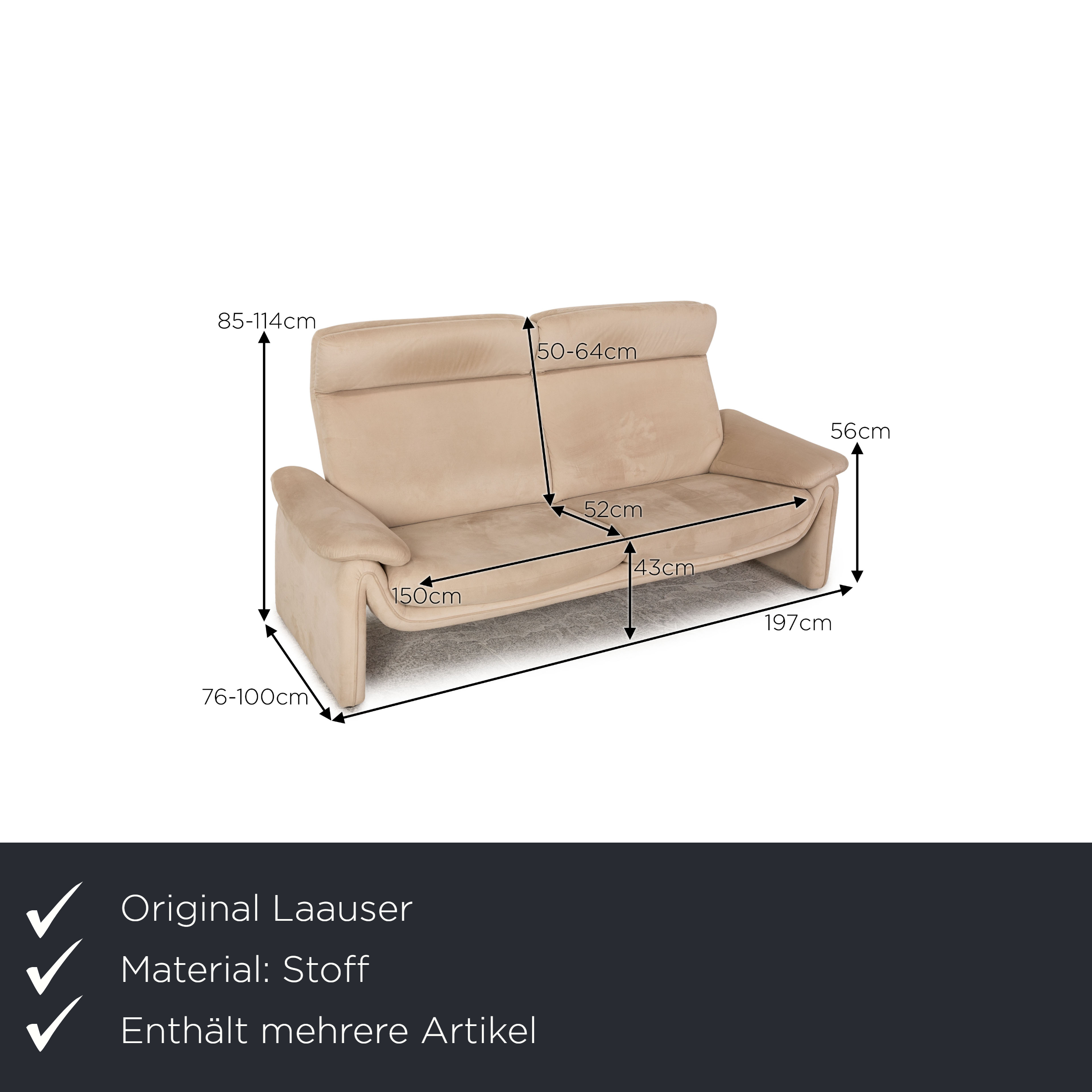 Sofa Garnitur 2-Sitzer inkl. Hocker Stoff Beige