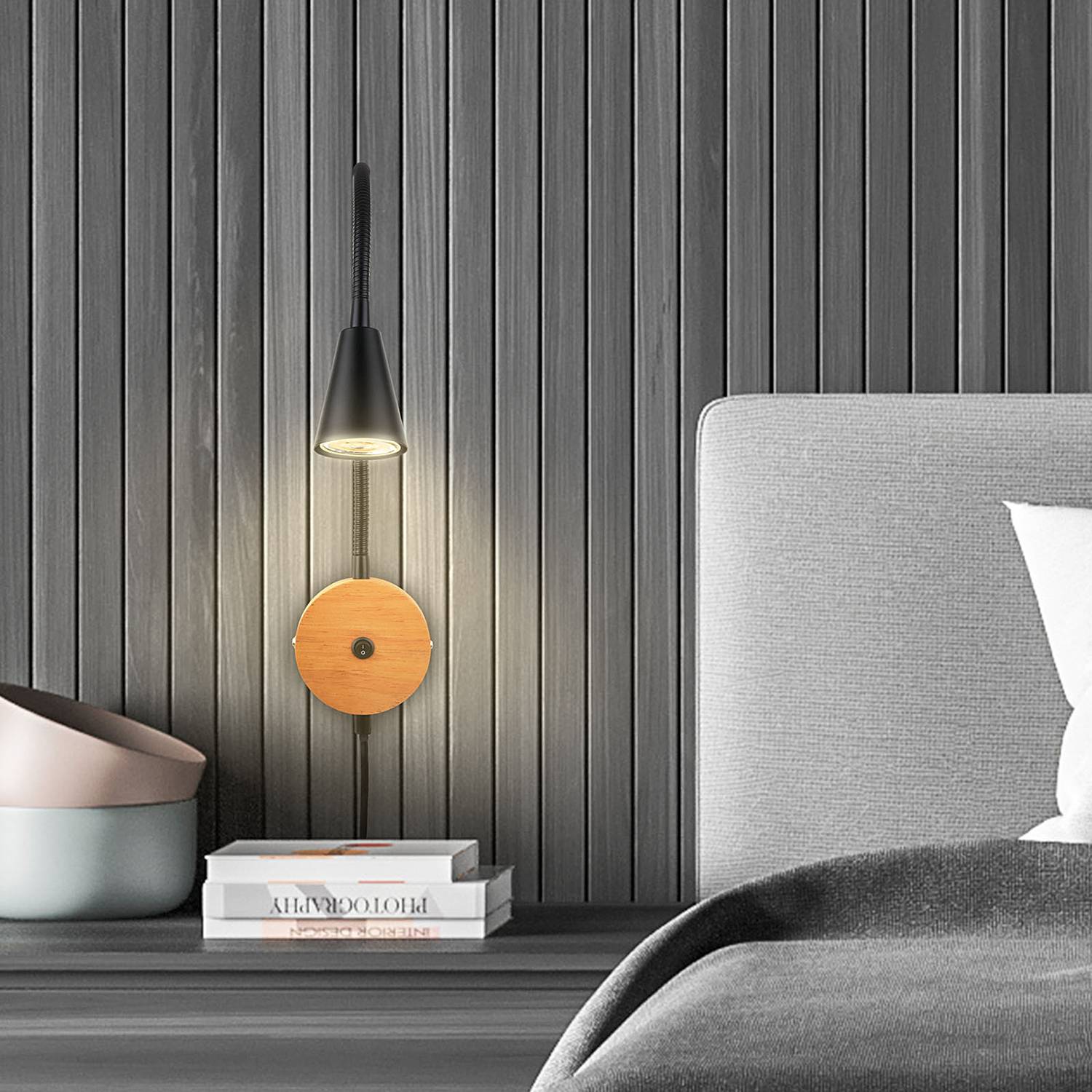 LED-Wandleuchte Leiros Aluminium Eiche Massiv Schwarz