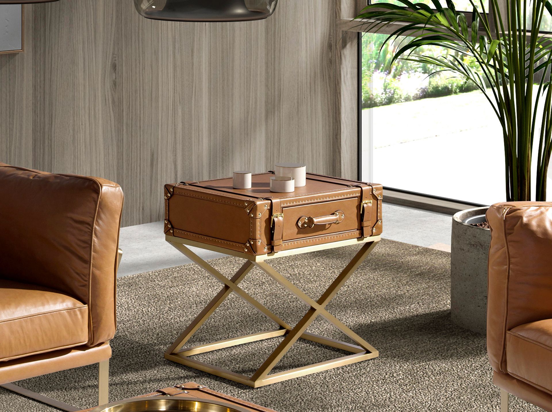 Eckbeistelltisch Leder Braun