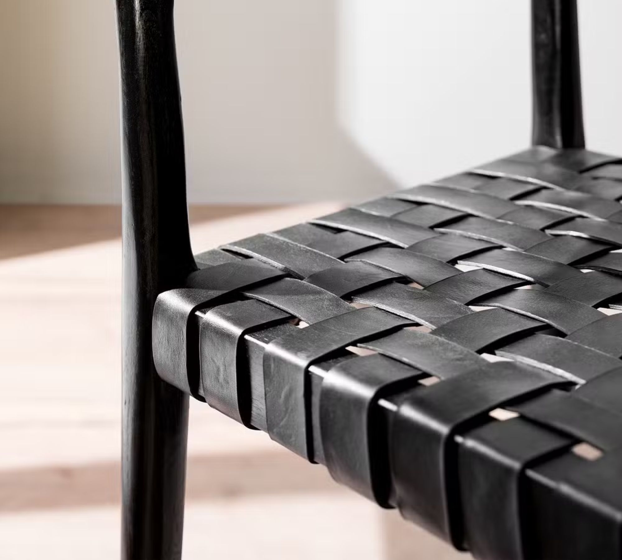 2x Esszimmerstuhl Teakholz Leder Schwarz