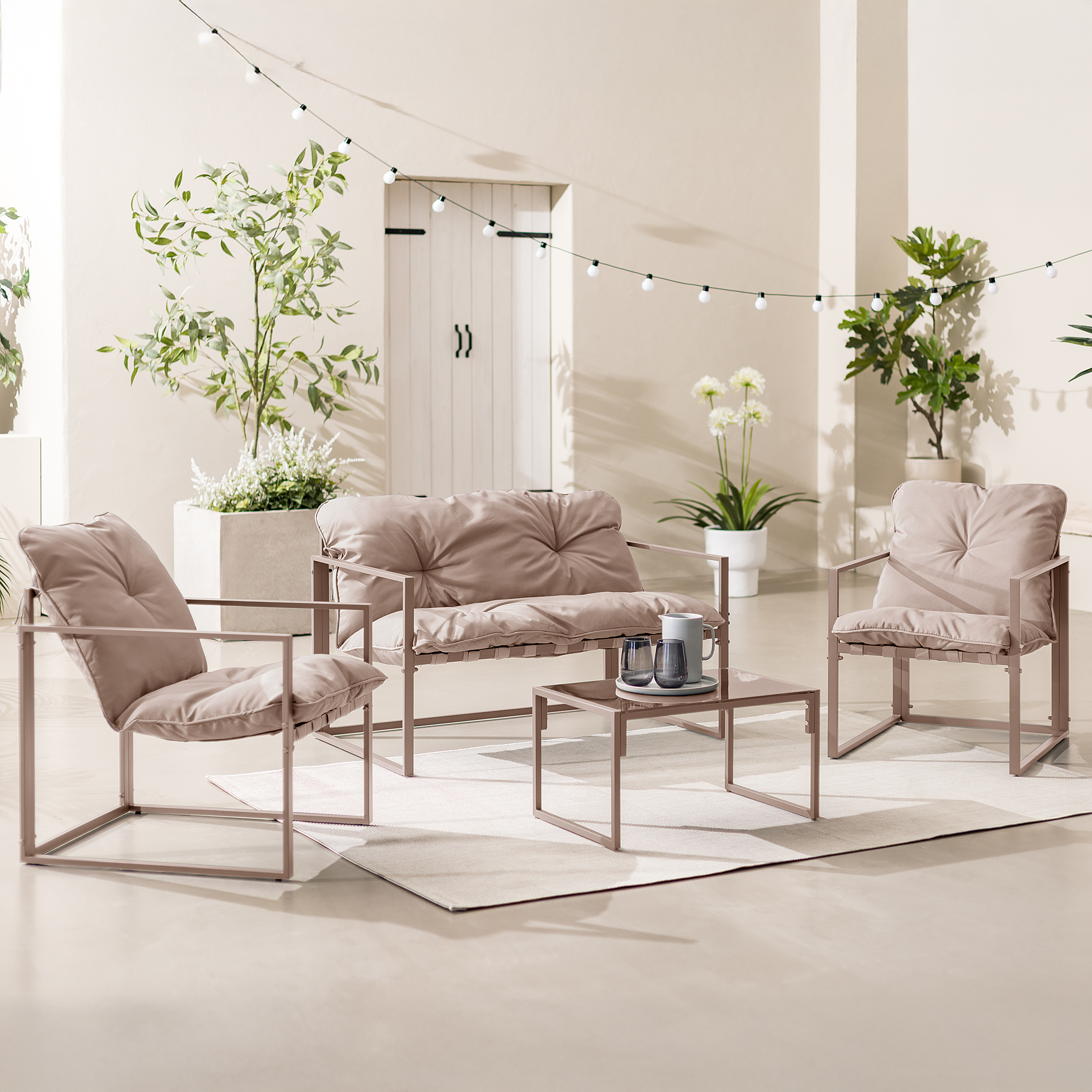 Garten Lounge Set Savva 4er Set Webstoff Beige