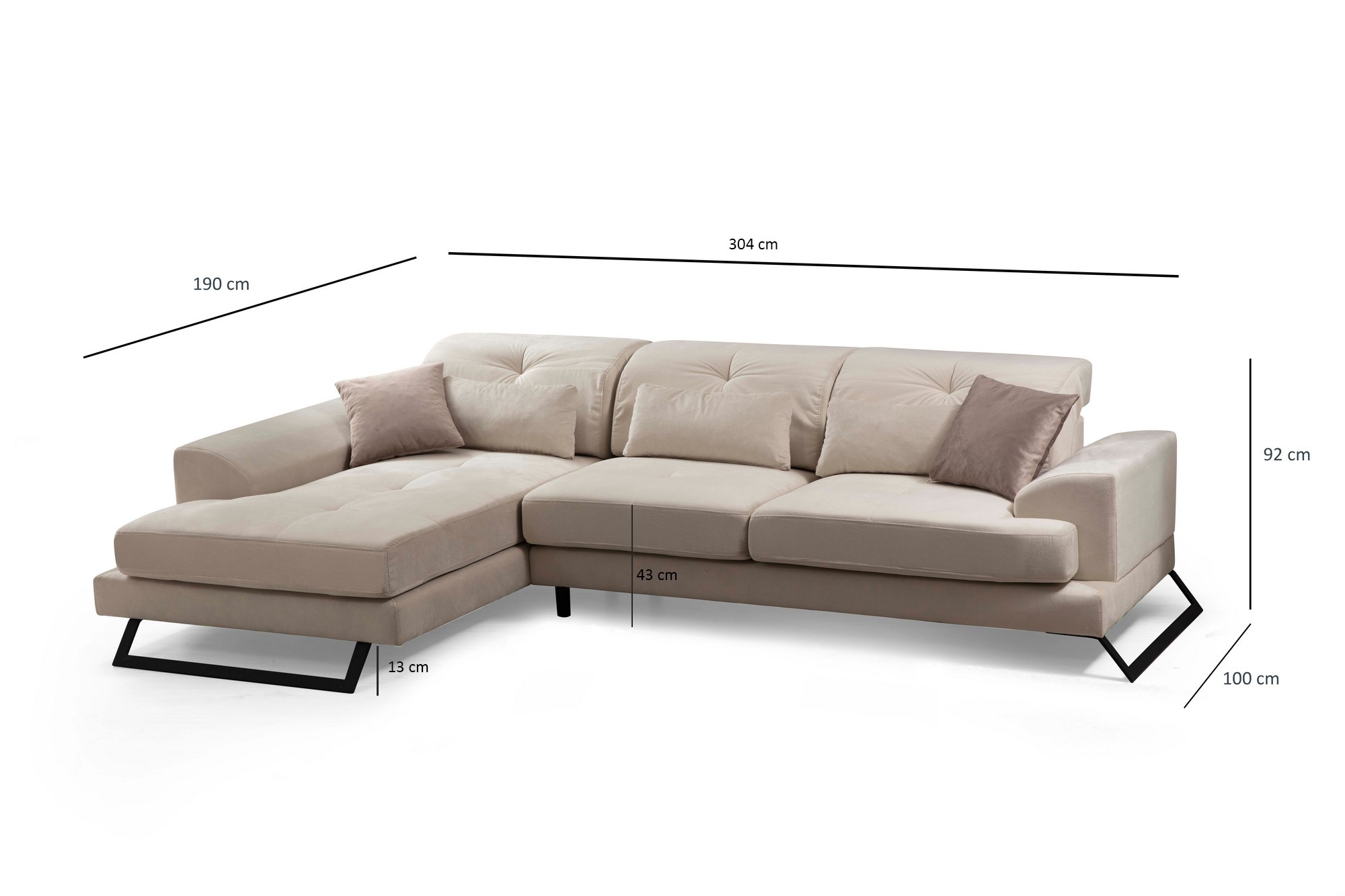 Modern sofa chaise lounge left ecru