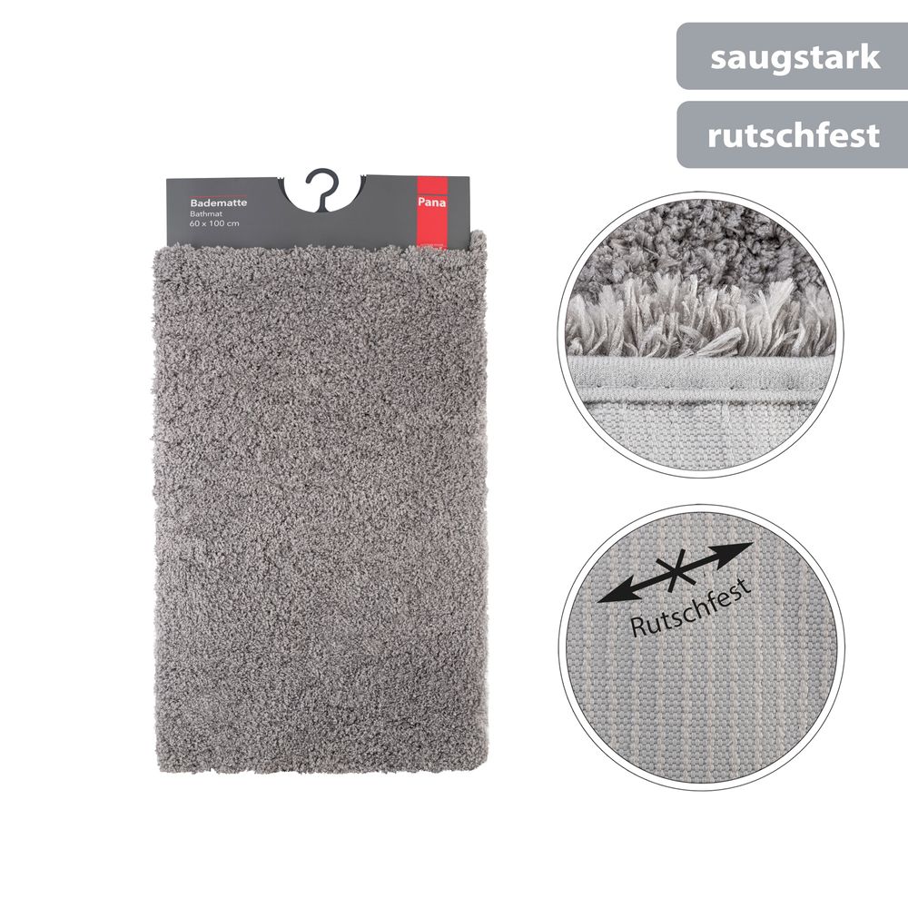 Flauschige Hochflor Badematte Grau