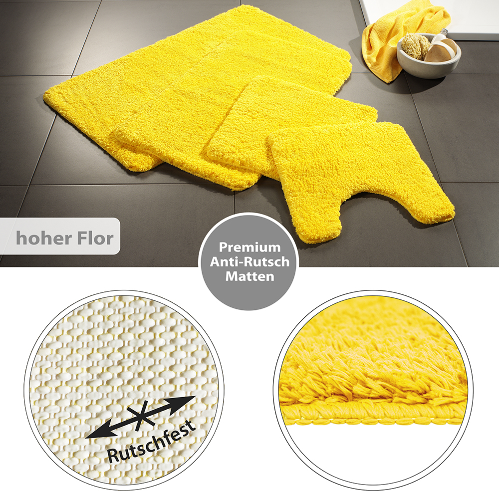 Flauschige Hochflor Badematte Gelb Öko-Tex Standard 100