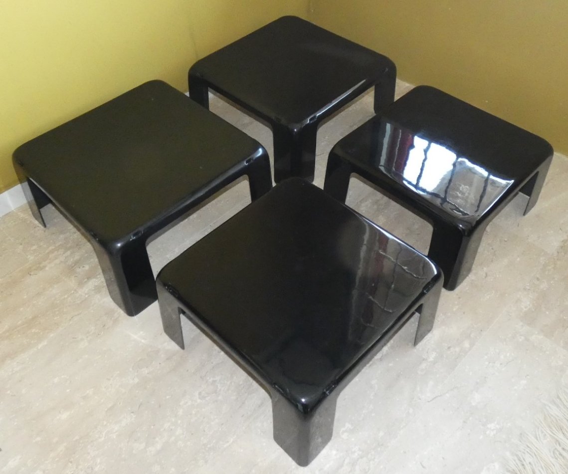 Nesting Tables Set of 4 Stackable Black 1960s