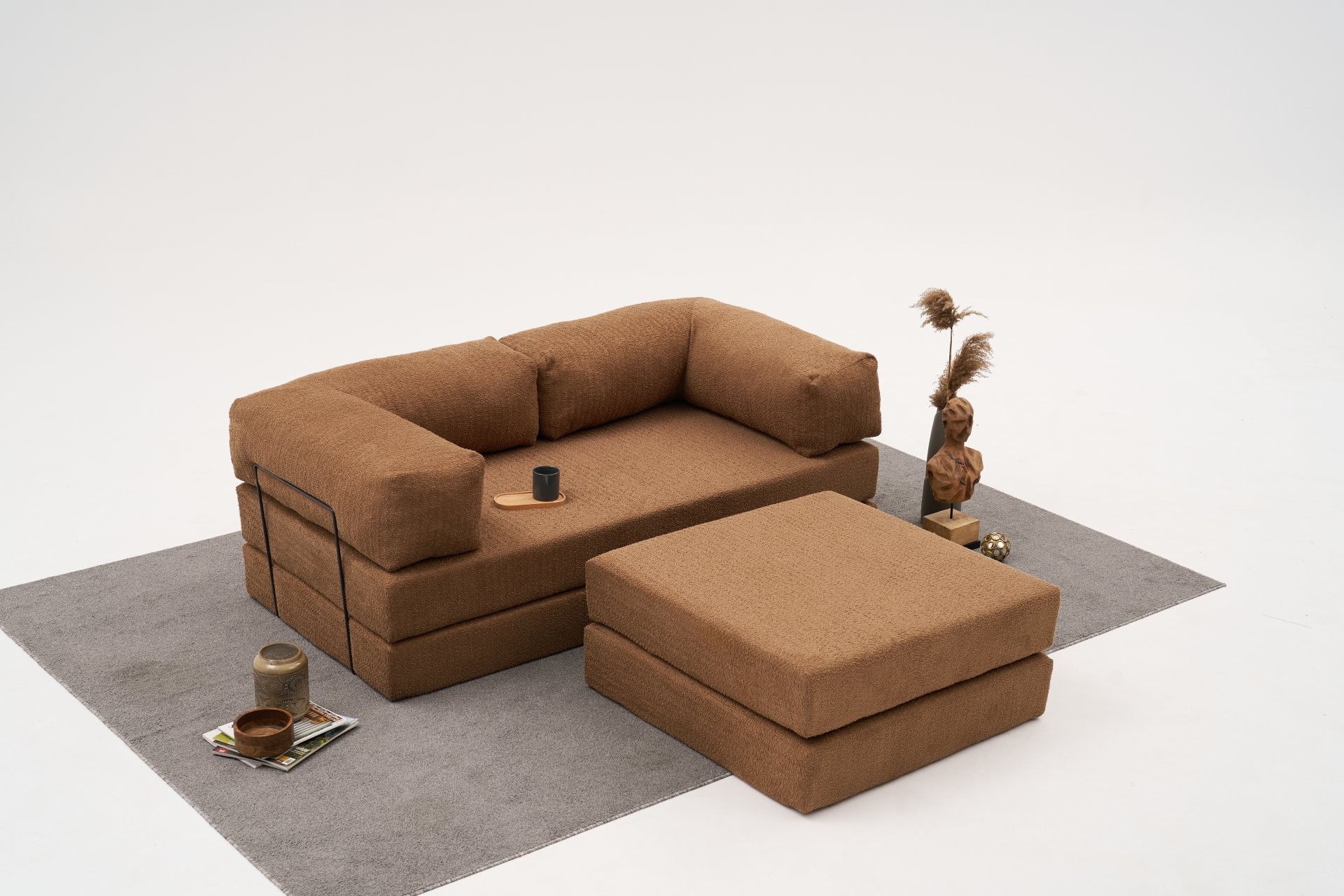 Comfort Schlafsofa 2-Sitzer mit Hocker Braun