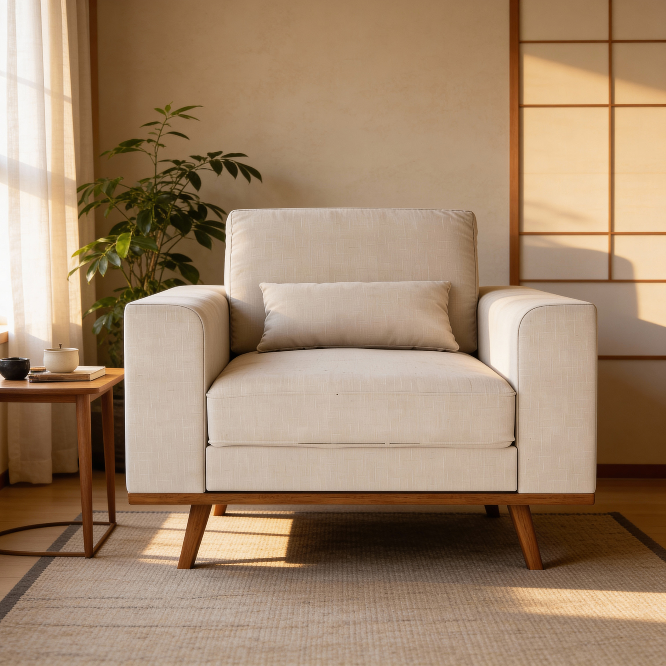 Armchair Japandi 1-Seater Fabric Beige