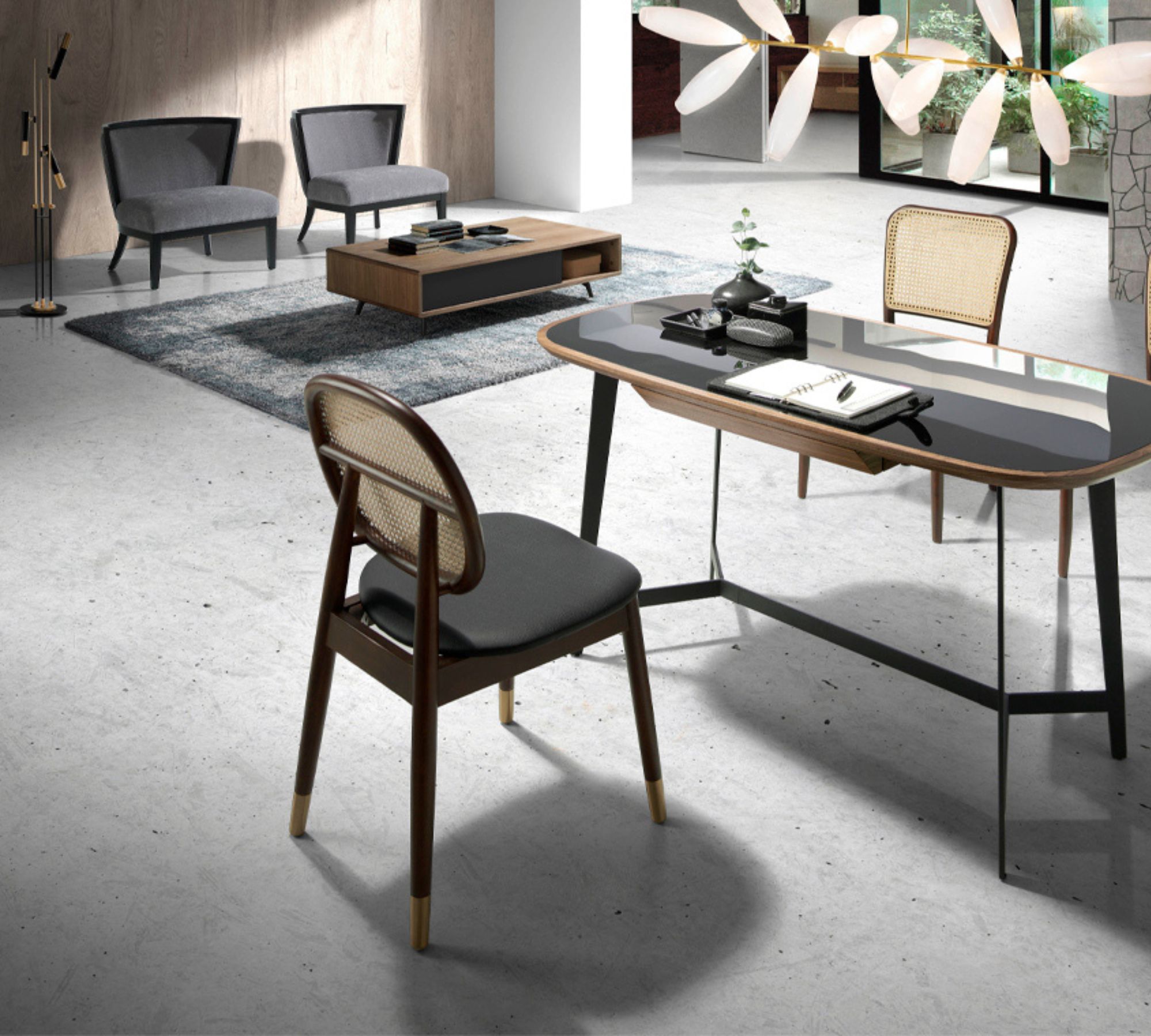 Couchtisch Nussbaumholz Glas Braun