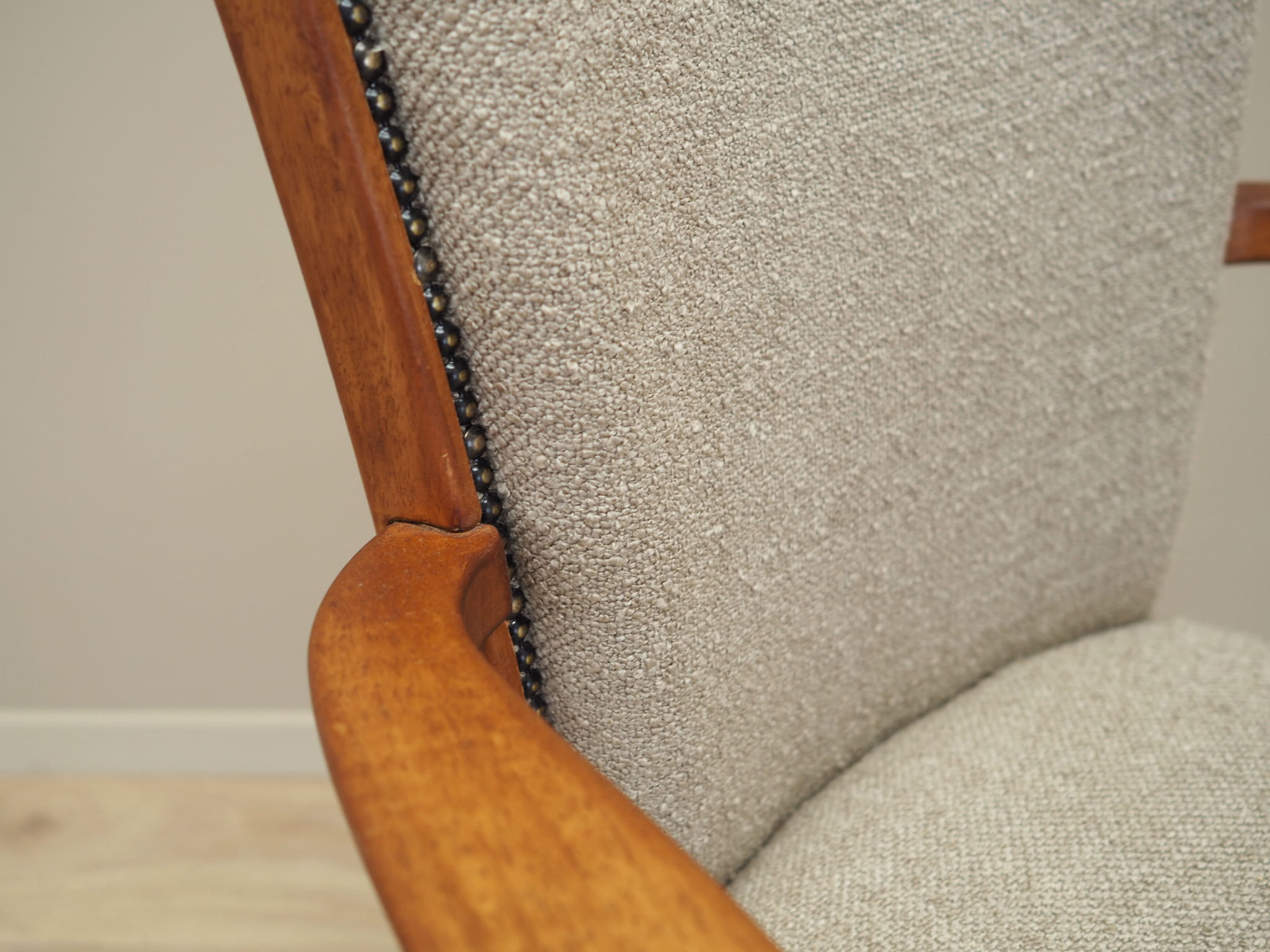 Vintage Chair Walnut Wood Textile Gray 1970s