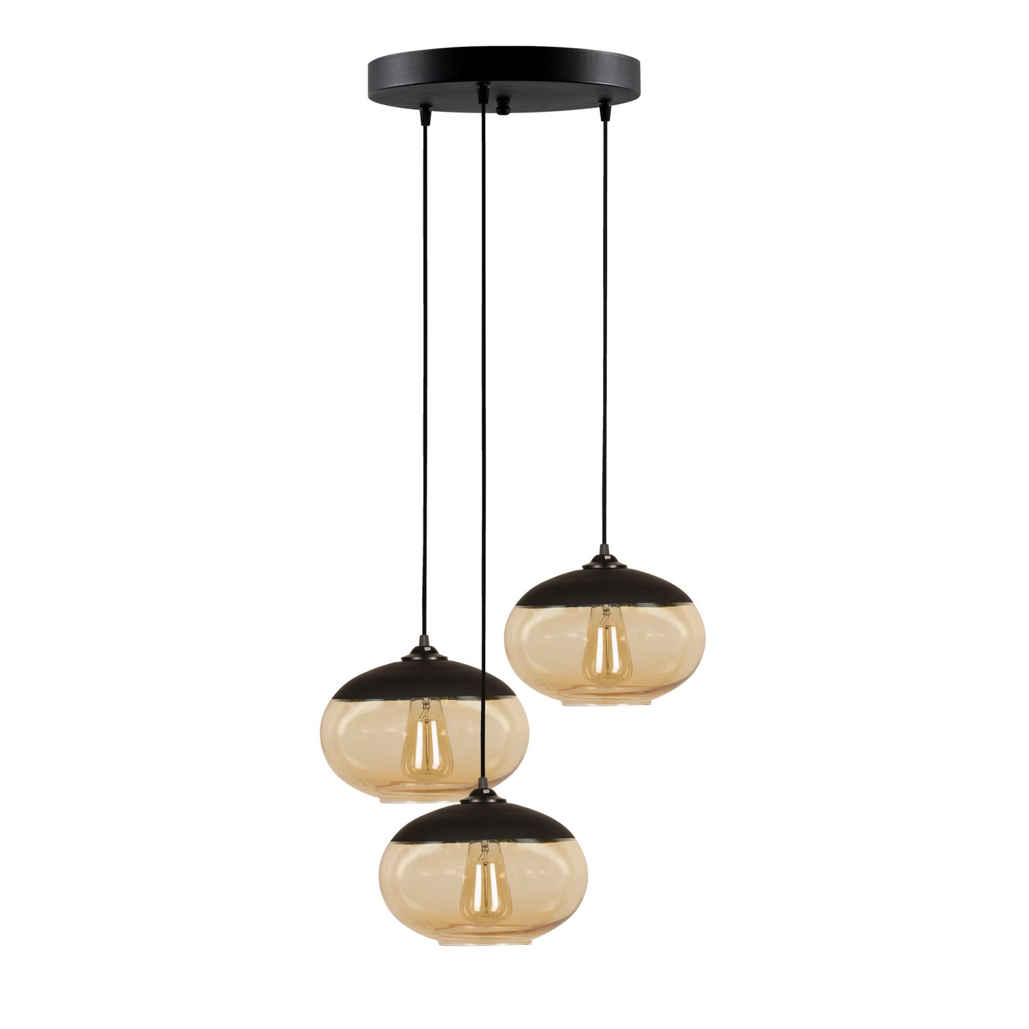 Industrial pendant lamp 3 elements metal honey