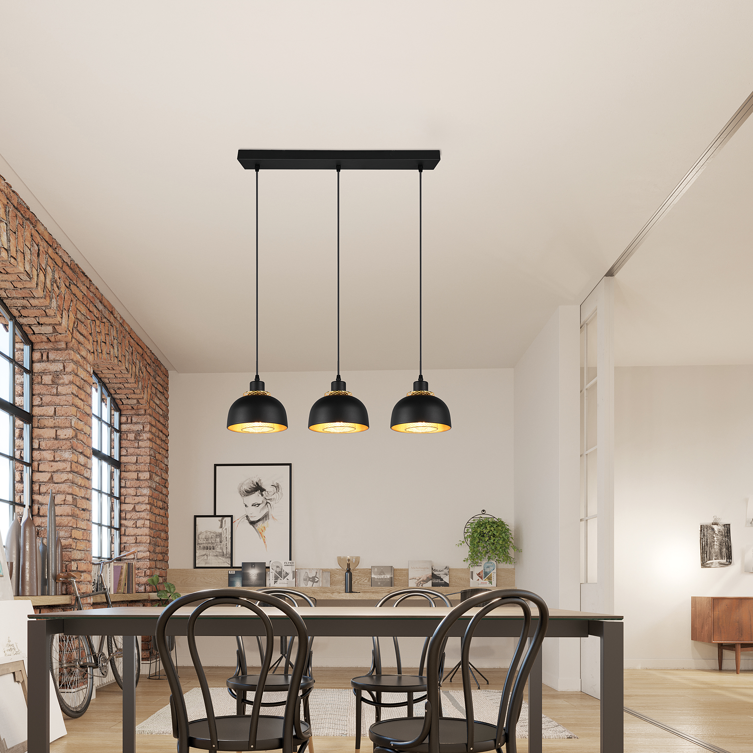 3-Burner Punch Pendant Lamp Iron Black