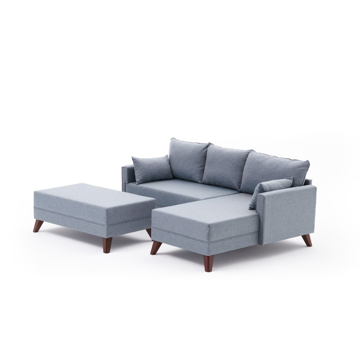 Bella Sofa Récamiere Rechts mit Hocker Blau