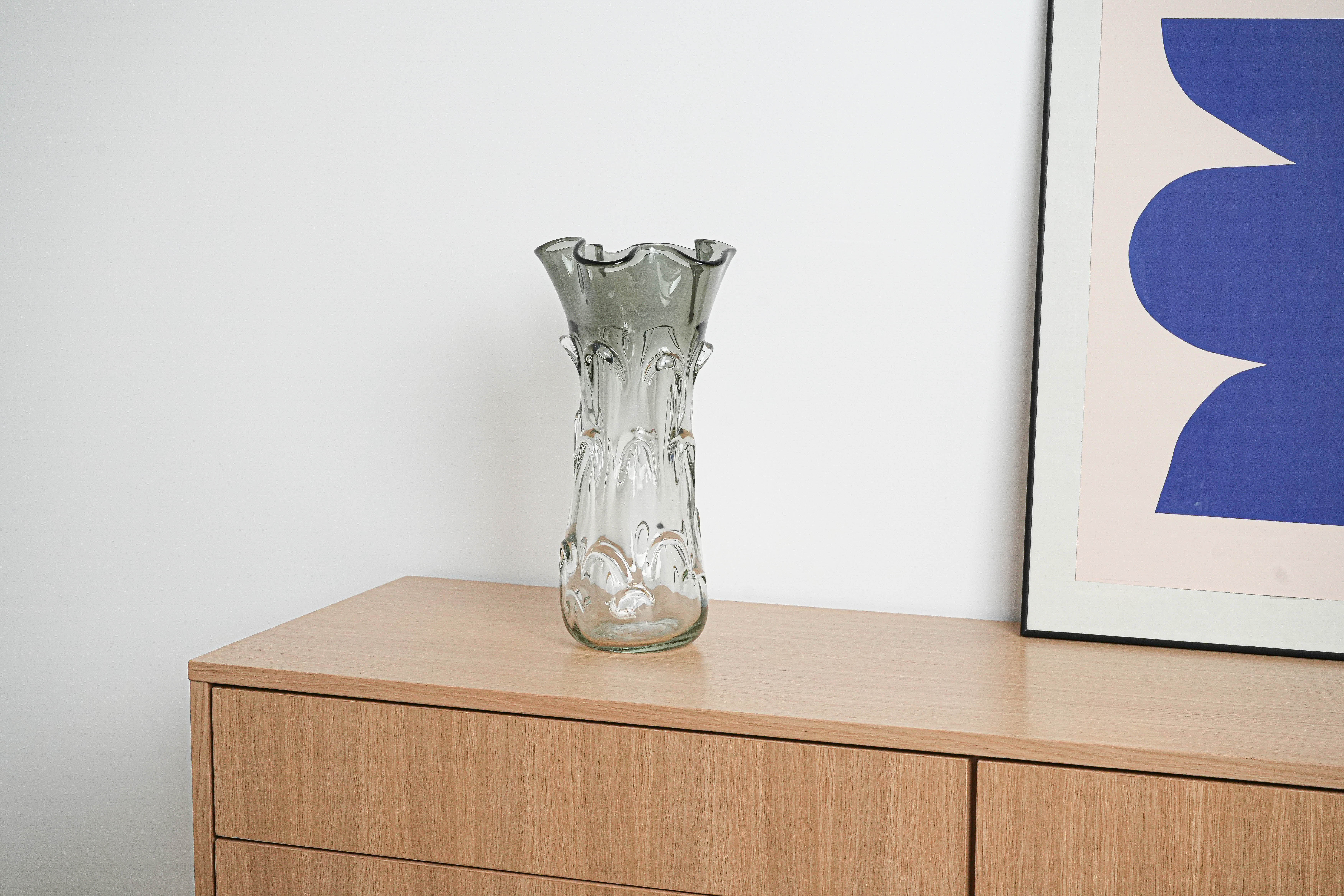 Vase Muranoglas Grau 1960er Jahre