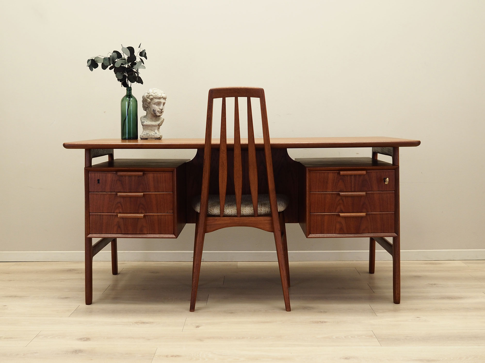 Teak desk wood veneer 1970s 